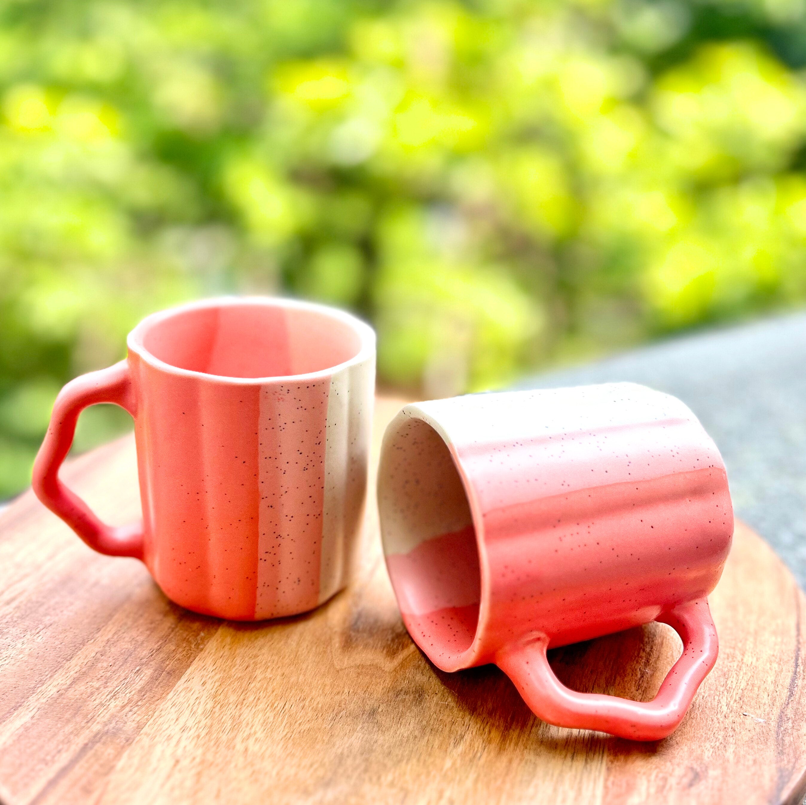 Pink & White Dual-Tone Coffee Cup with Designer Handle - Handmade Ceramic Mug 250 ml