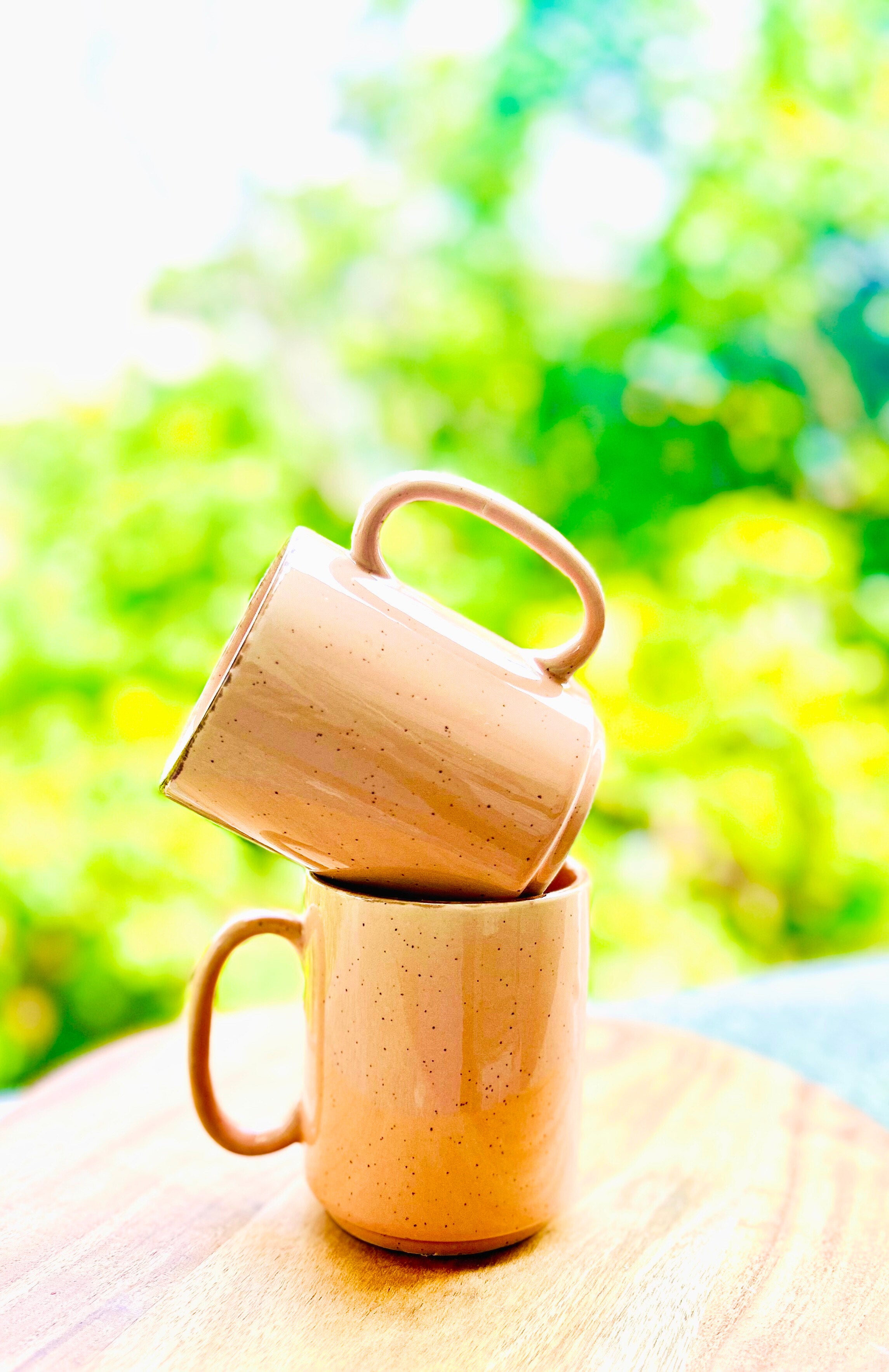 Pink Speckled, Brown Rim - Handmade Ceramic Coffee Mug - 300 ml