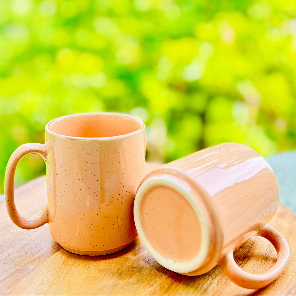 Pink Speckled, Brown Rim - Handmade Ceramic Coffee Mug - 300 ml
