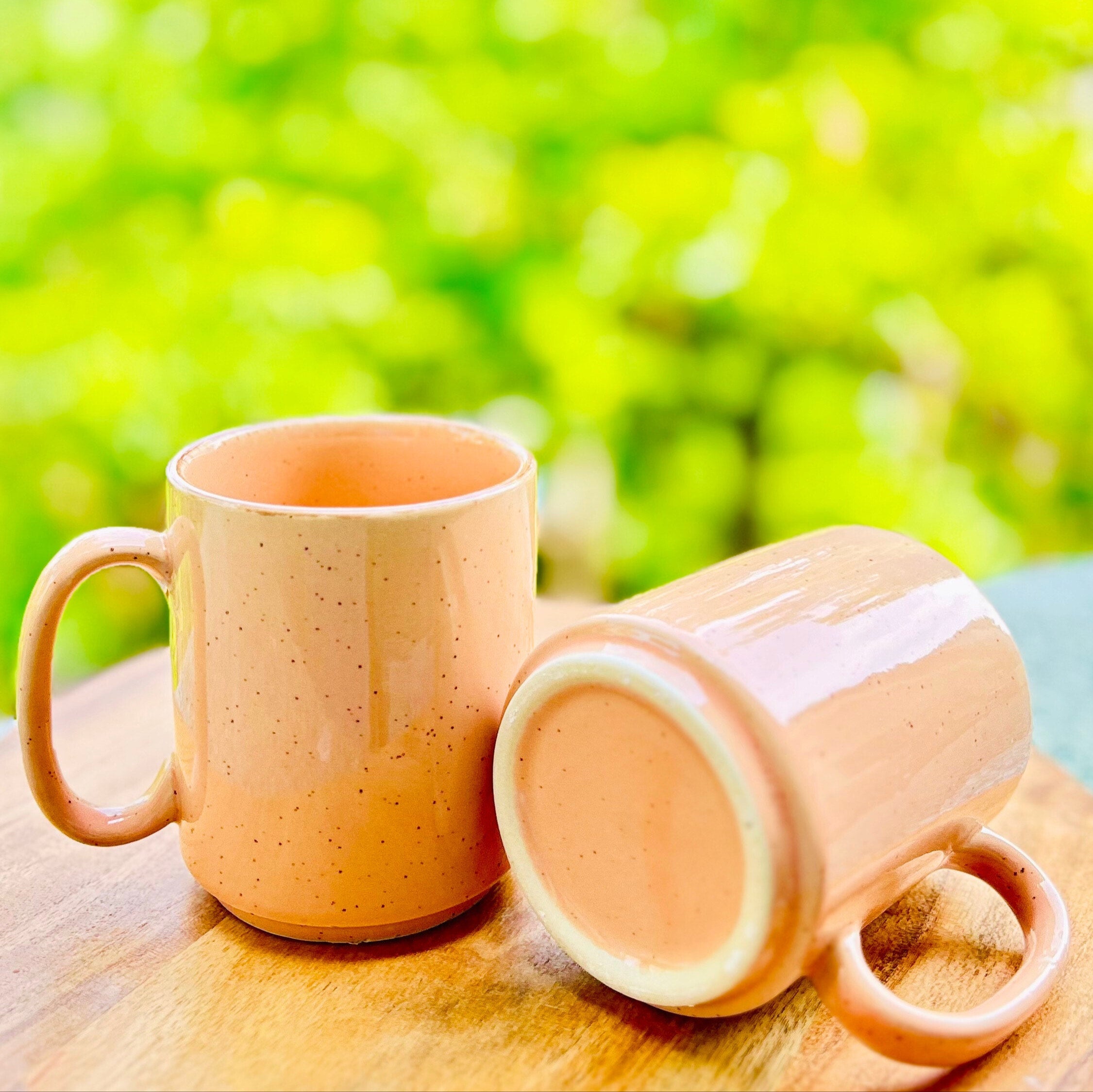 Pink Speckled, Brown Rim - Handmade Ceramic Coffee Mug - 300 ml
