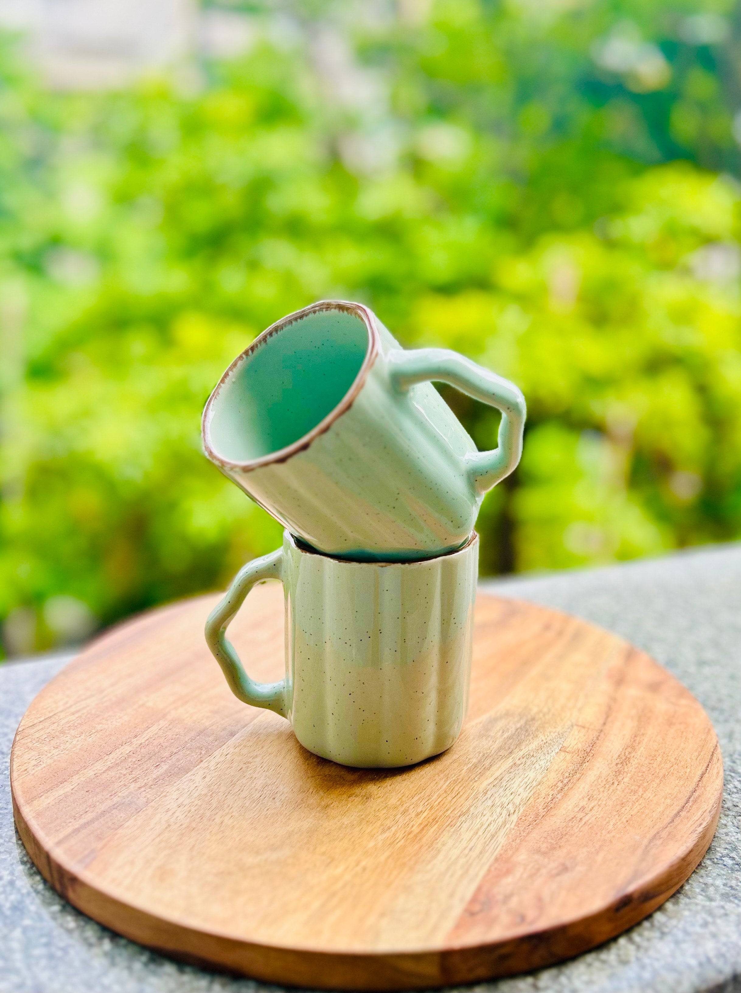 Mint Green Coffee Cup with Designer Handle - Handmade Ceramic Mug