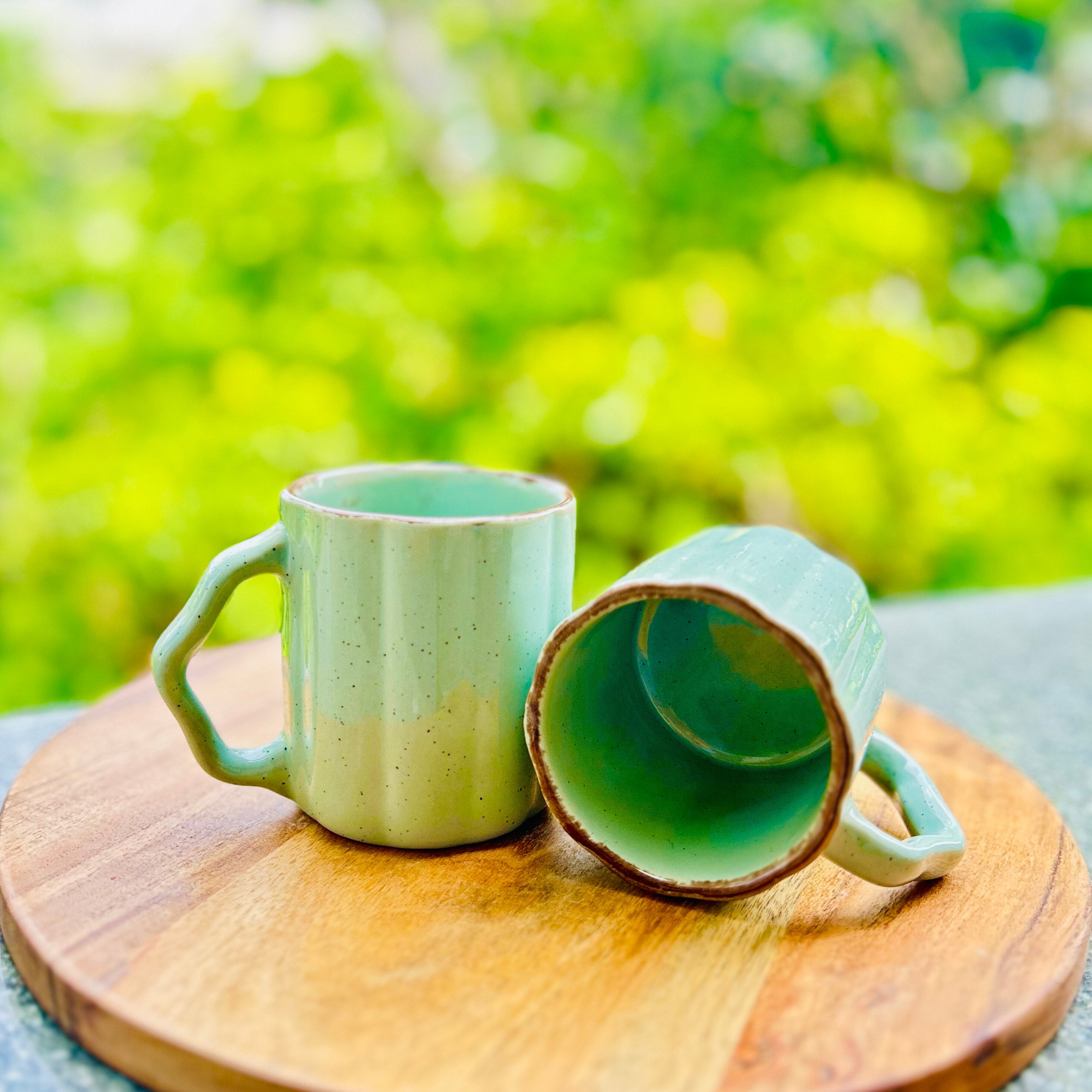 Mint Green Coffee Cup with Designer Handle - Handmade Ceramic Mug