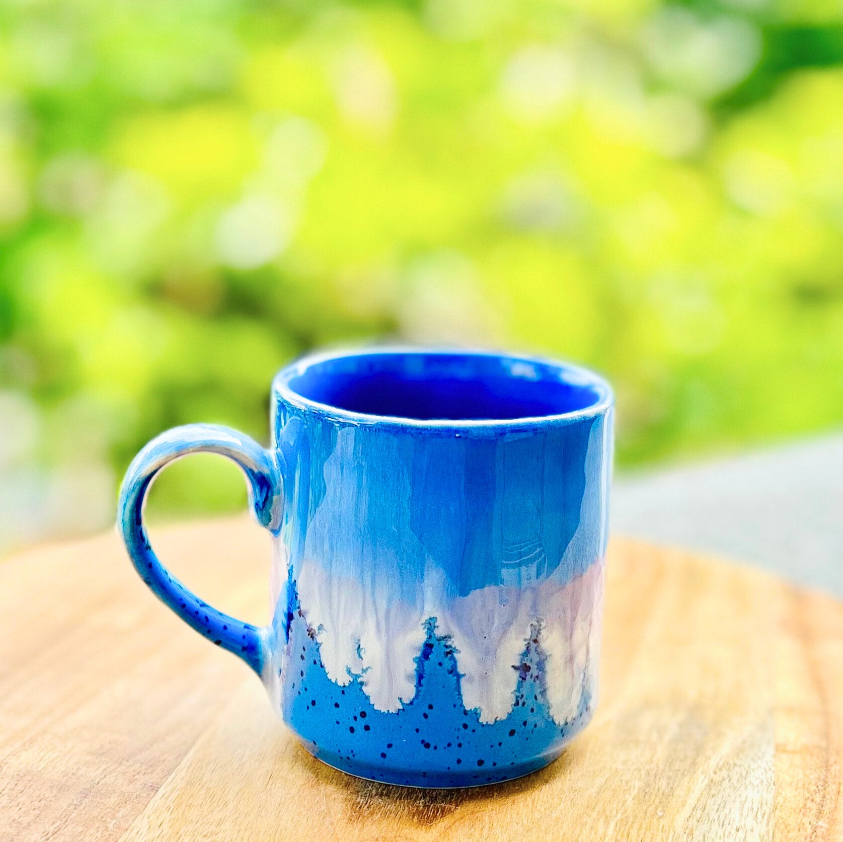 Blue & White Gradient Glaze Glossy Hand Painted - Handmade Ceramic Coffee Mug 260 ml