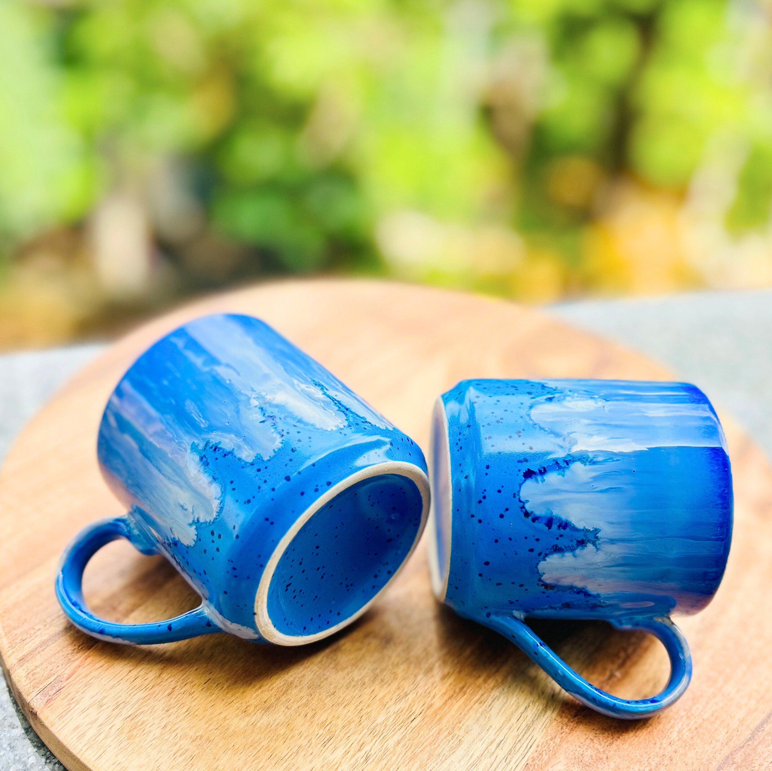 Blue & White Gradient Glaze Glossy Hand Painted - Handmade Ceramic Coffee Mug 260 ml