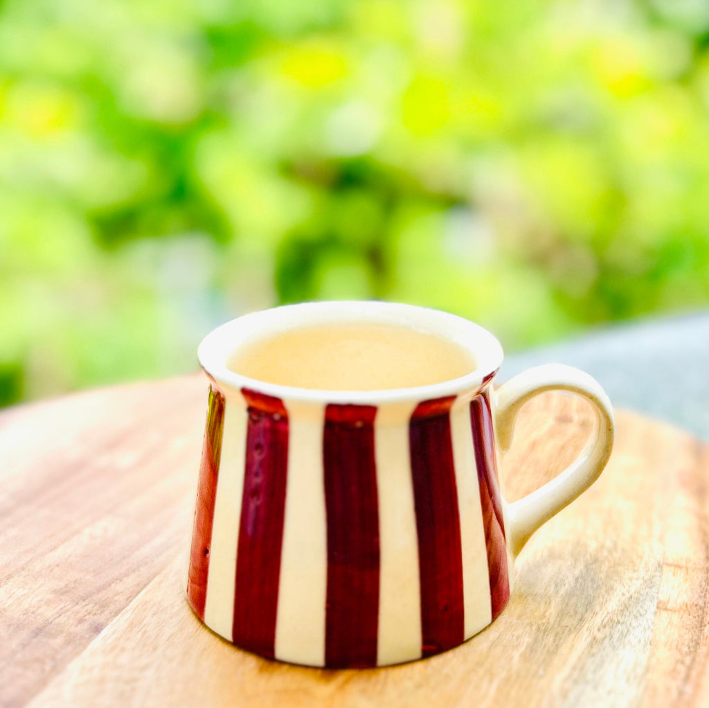 Cream with Maroon Stripes Glossy Hand Painted - Handmade Ceramic Coffee/Tea Mug 200 ml