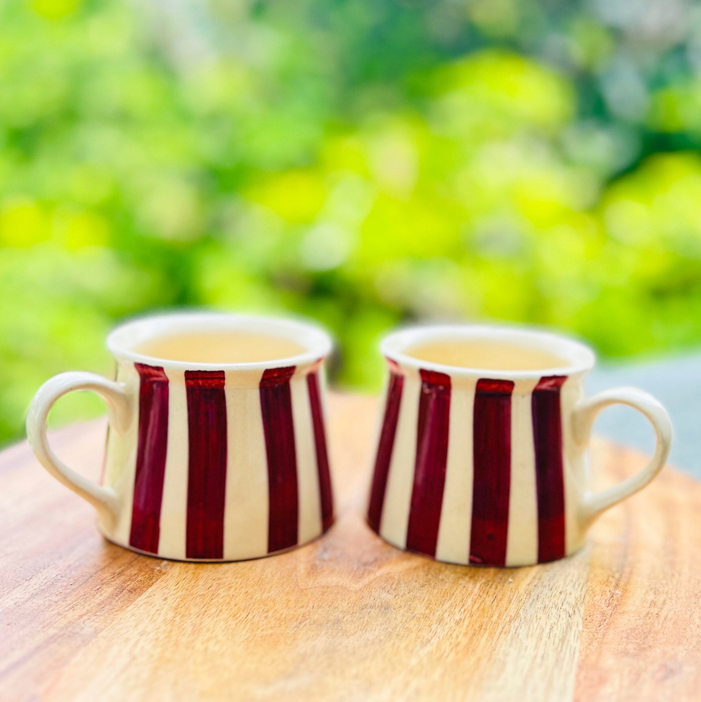 Cream with Maroon Stripes Glossy Hand Painted - Handmade Ceramic Coffee/Tea Mug 200 ml