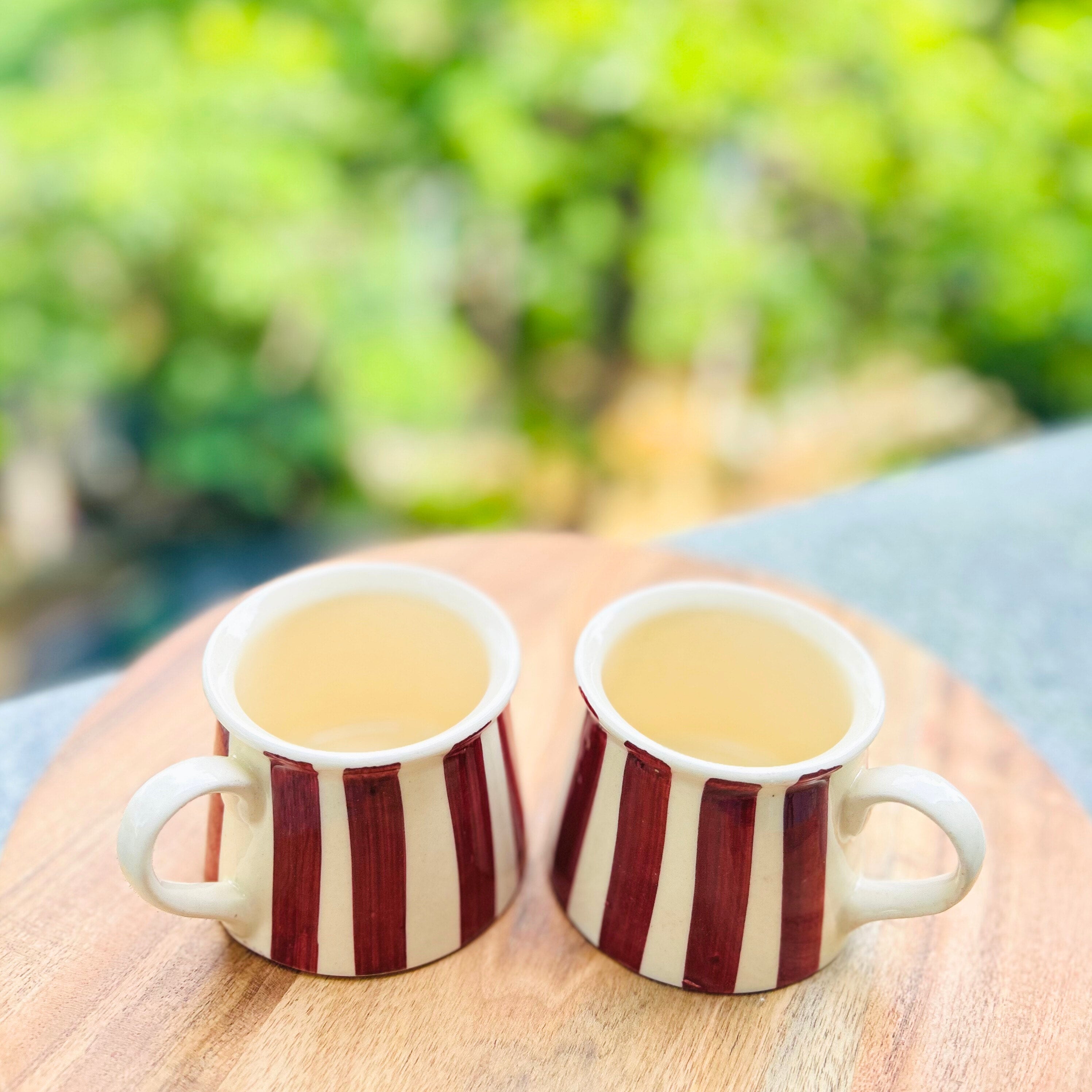 Cream with Maroon Stripes Glossy Hand Painted - Handmade Ceramic Coffee/Tea Mug 200 ml