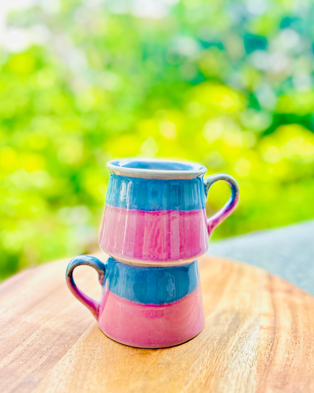 Pastel Blue & Pink Two-Tone - Handmade Ceramic Coffee Mug - 300 ml