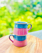 Pastel Blue & Pink Two-Tone - Handmade Ceramic Coffee Mug - 300 ml