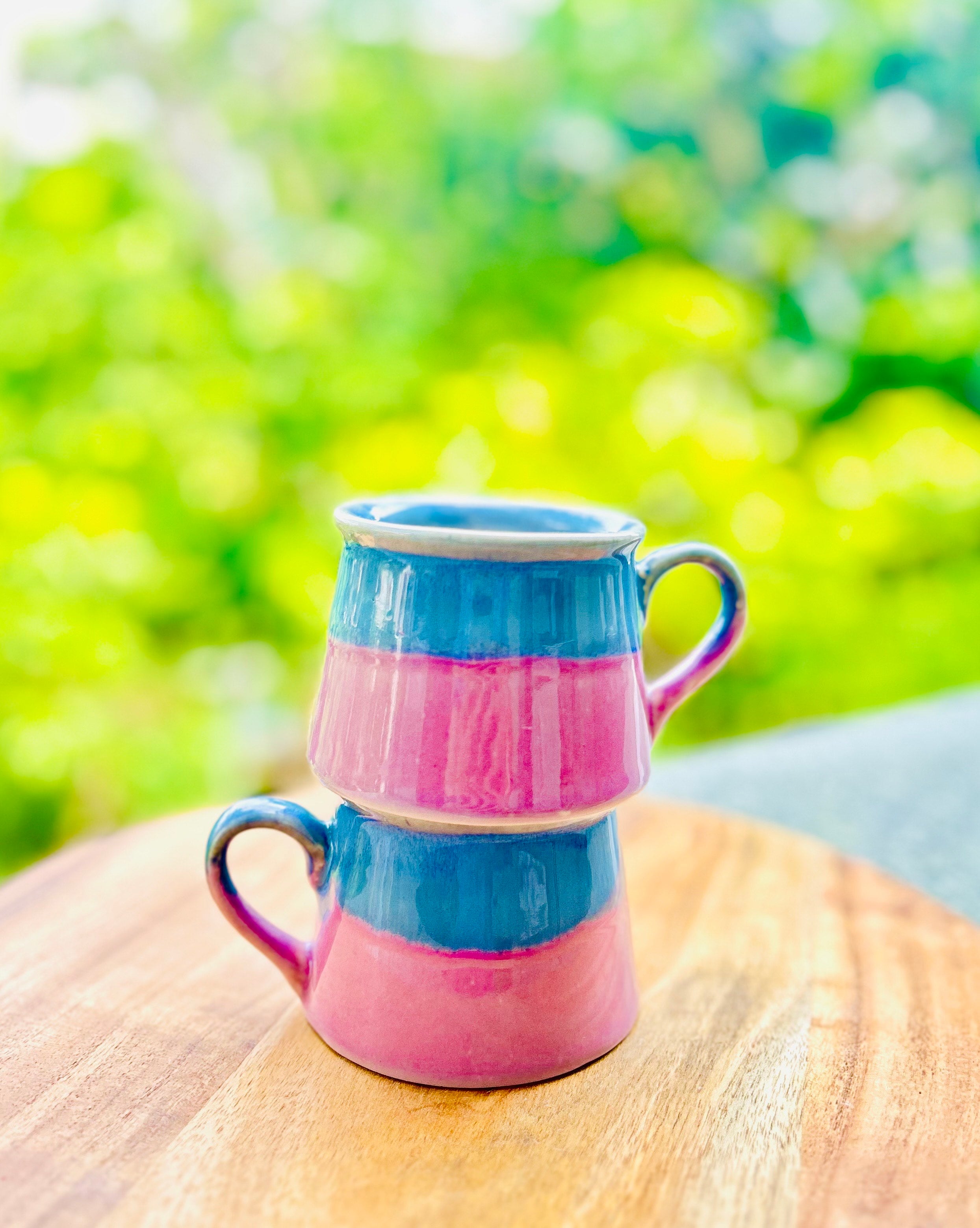 Pastel Blue & Pink Two-Tone - Handmade Ceramic Coffee Mug - 300 ml