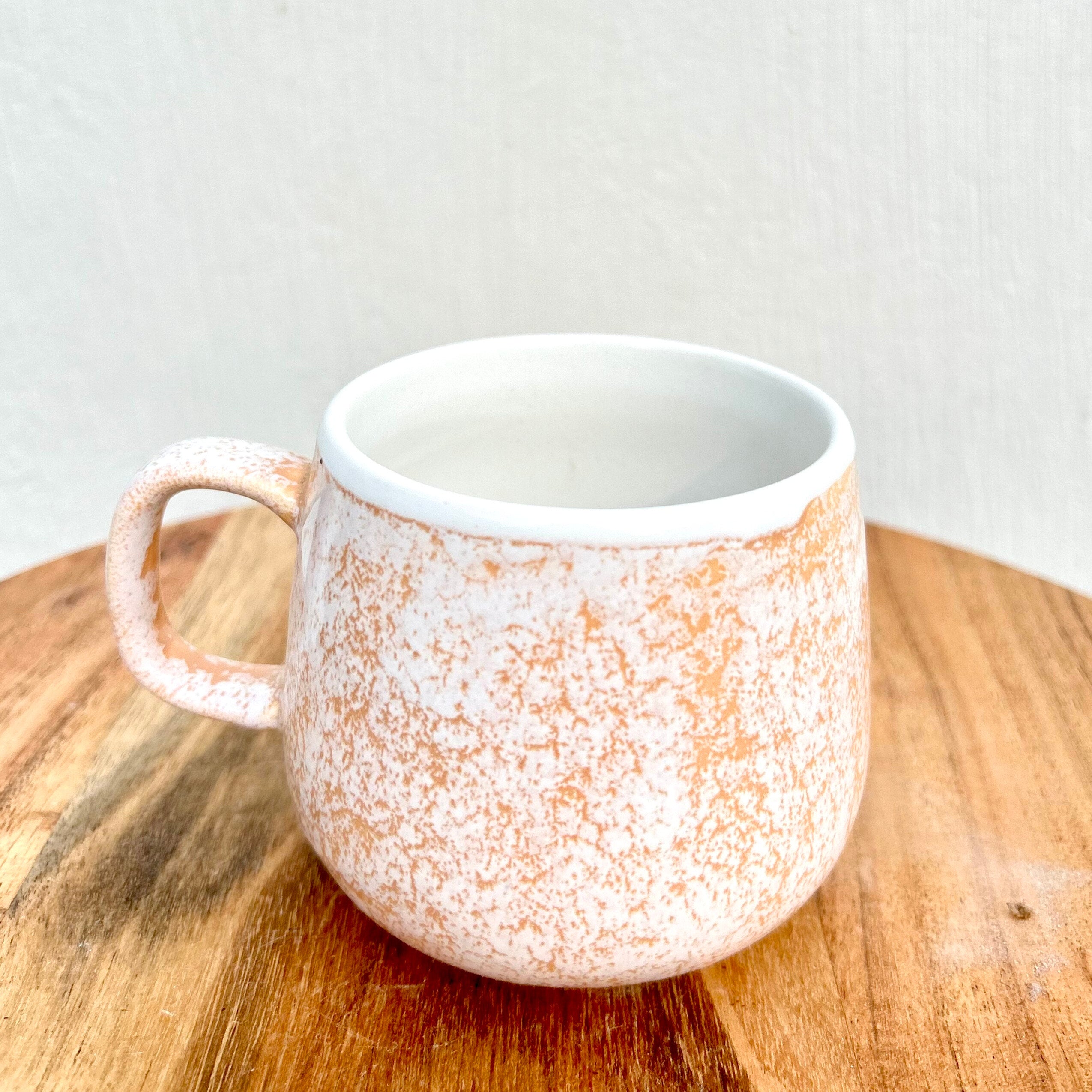 White & Peach Speckled Glossy - Handmade Coffee/Tea Ceramic Mug 300 ml