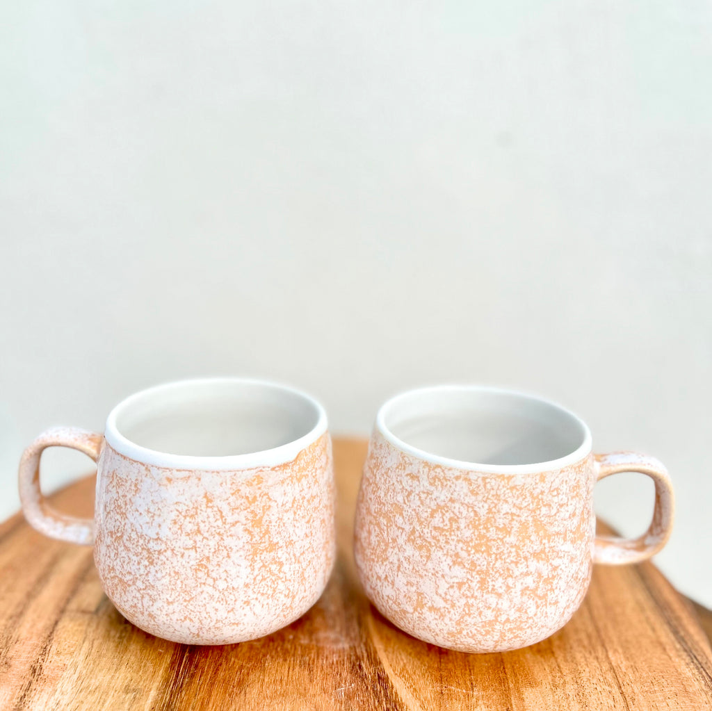White & Peach Speckled Glossy - Handmade Coffee/Tea Ceramic Mug 300 ml