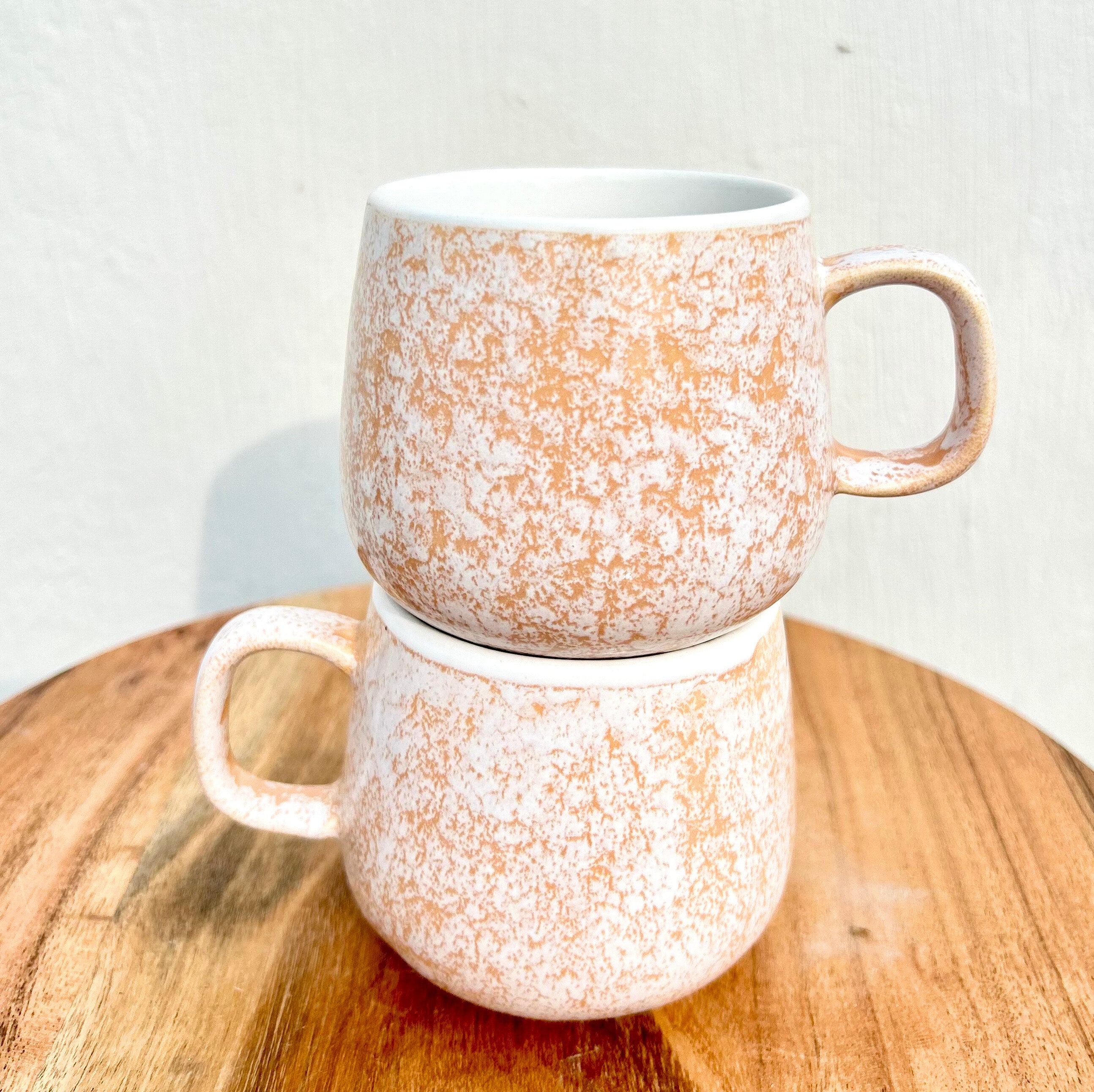 White & Peach Speckled Glossy - Handmade Coffee/Tea Ceramic Mug 300 ml