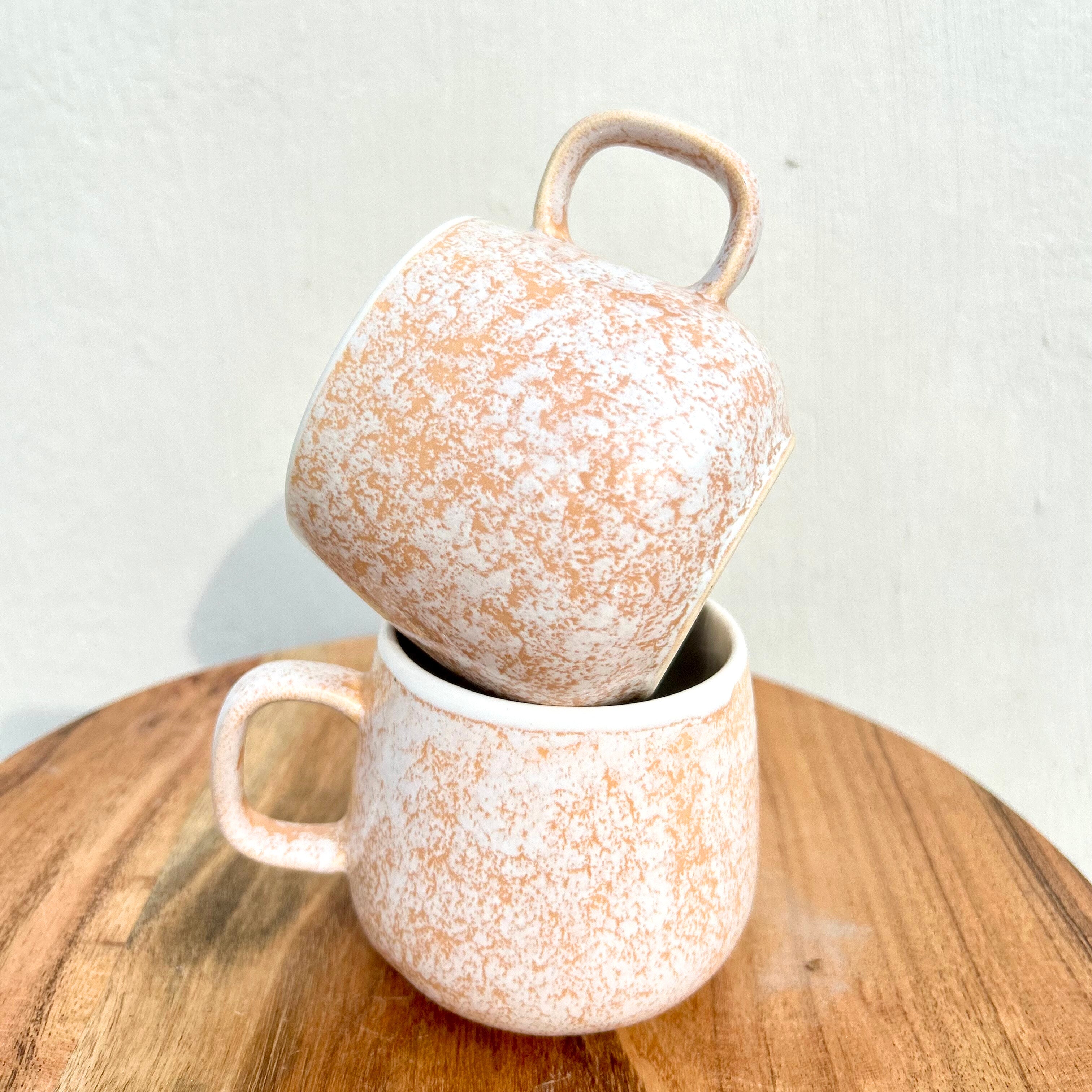 White & Peach Speckled Glossy - Handmade Coffee/Tea Ceramic Mug 300 ml