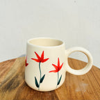 Cream with Yellow Handpainted Flower Design - Handmade Floral Ceramic Coffee Mug 315 ml