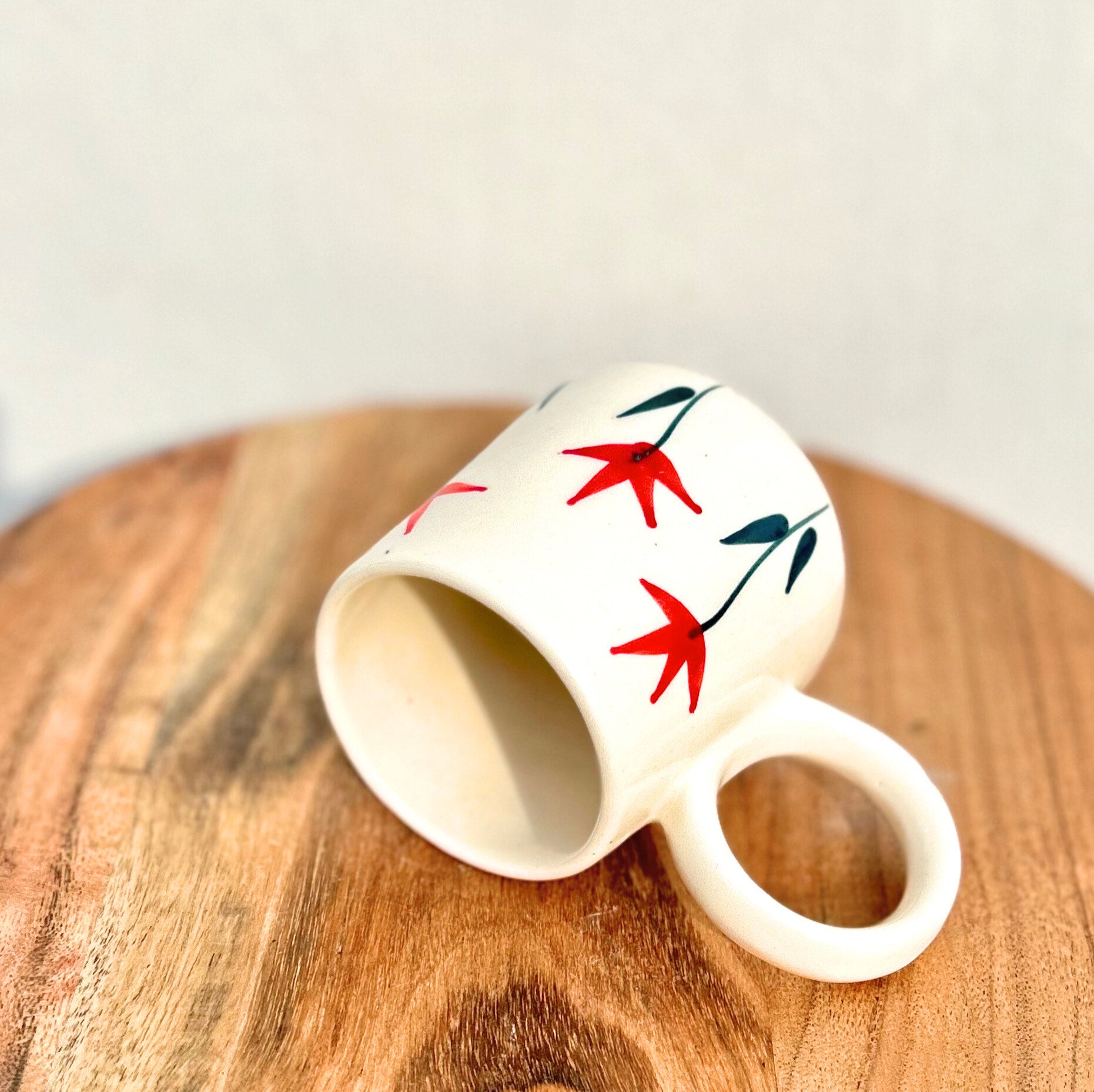 Cream with Yellow Handpainted Flower Design - Handmade Floral Ceramic Coffee Mug 315 ml