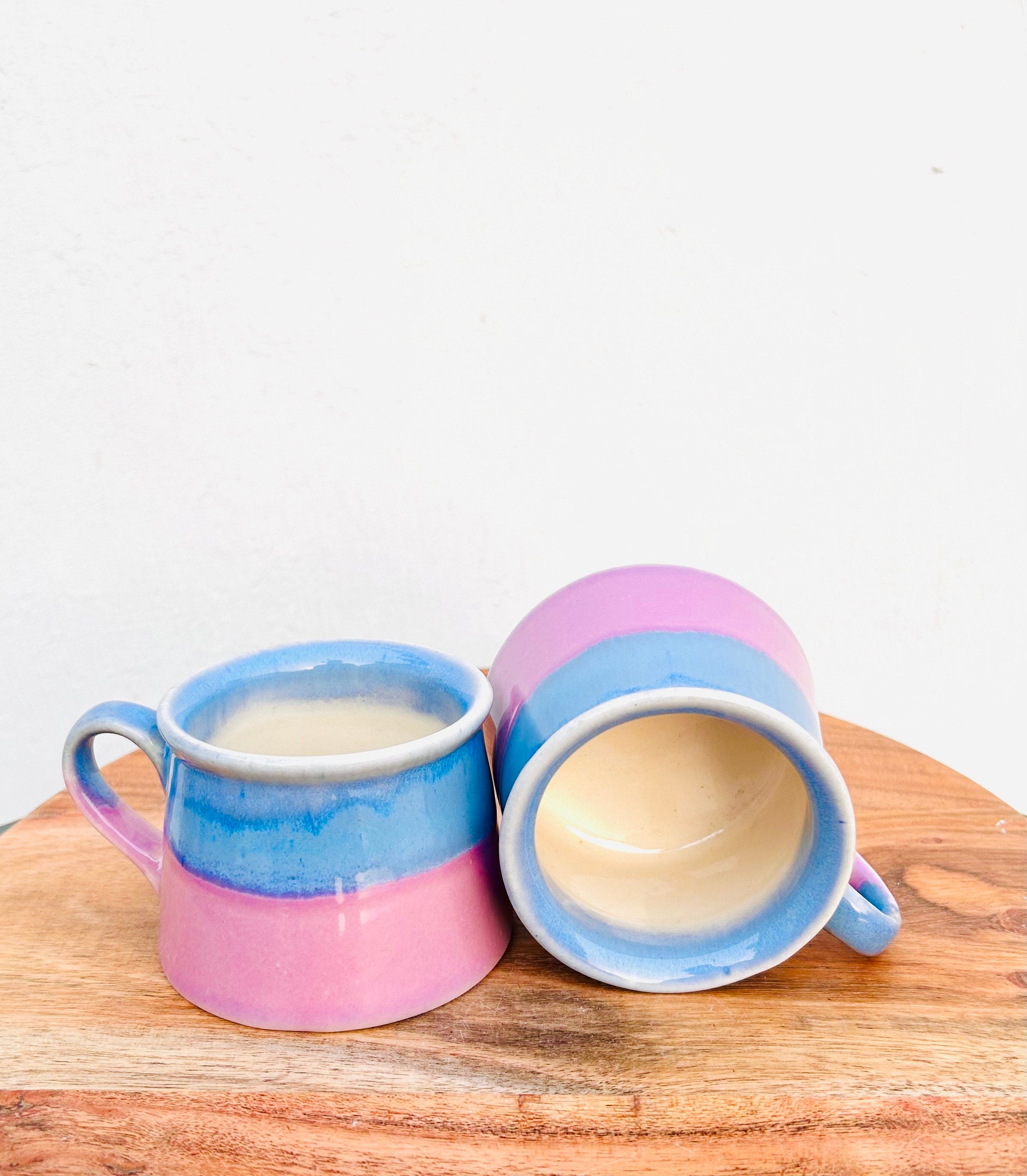 Pastel Blue & Pink Two-Tone - Handmade Ceramic Coffee Mug - 300 ml