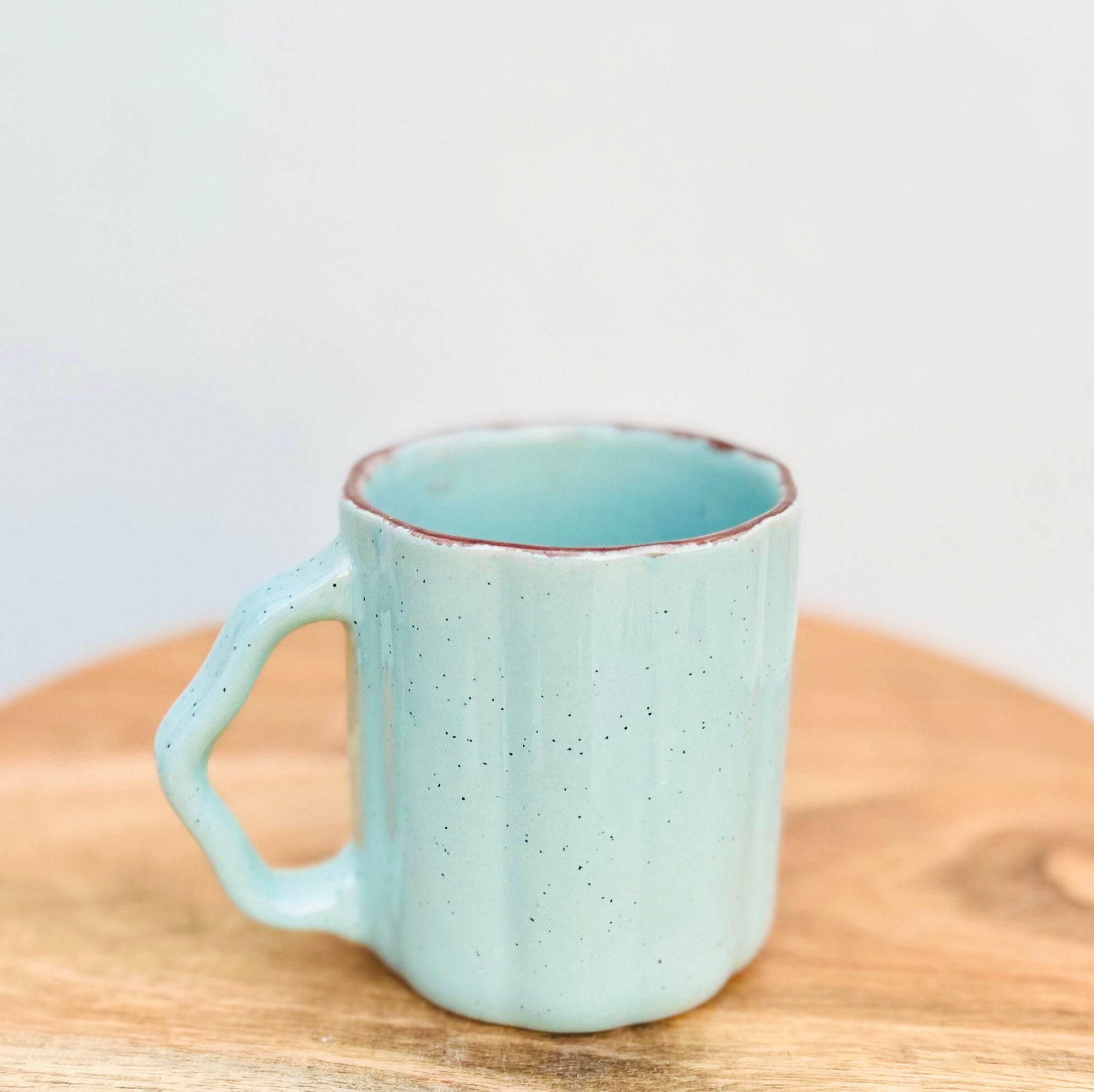 Mint Green Coffee Cup with Designer Handle - Handmade Ceramic Mug
