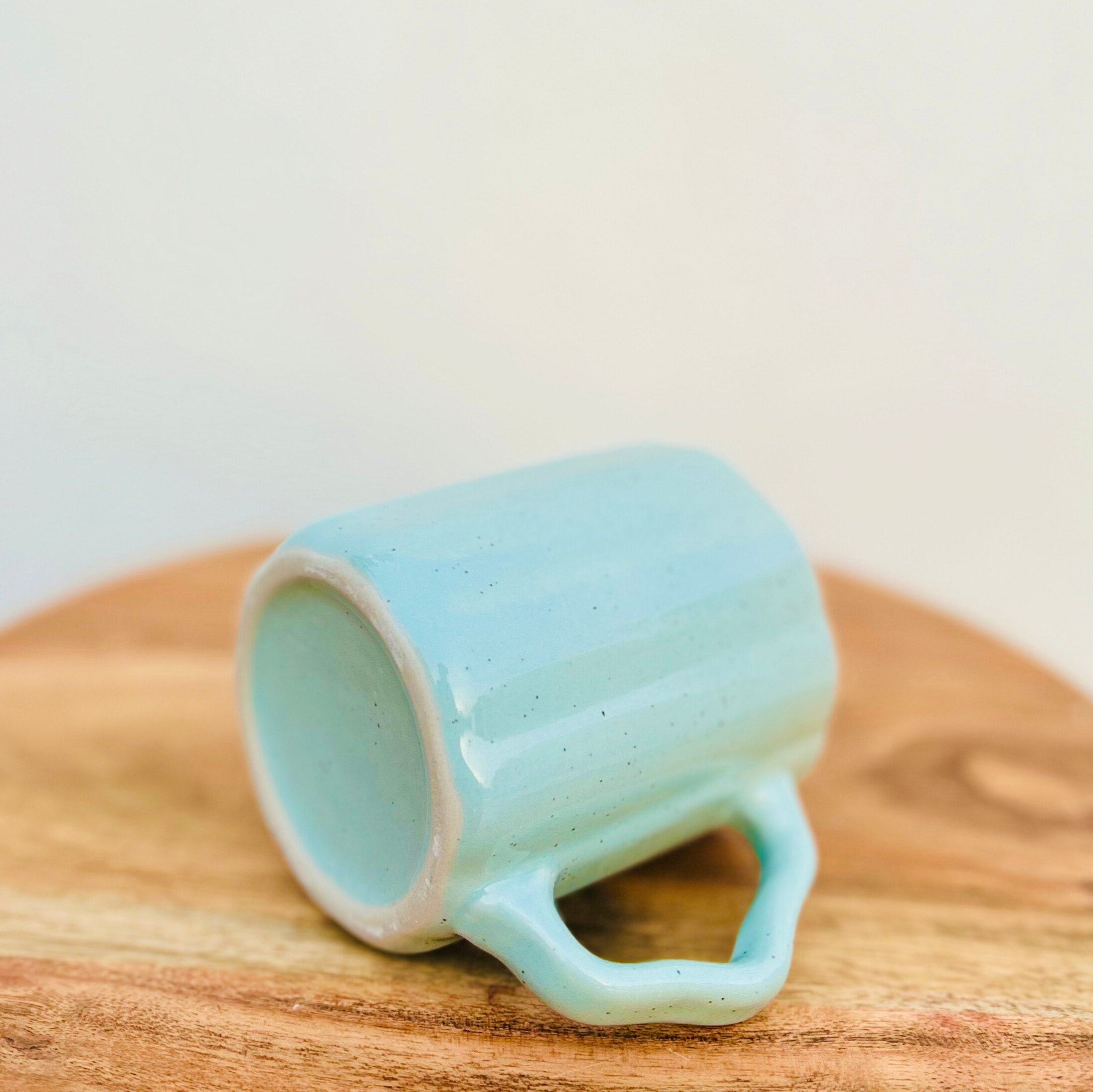 Mint Green Coffee Cup with Designer Handle - Handmade Ceramic Mug