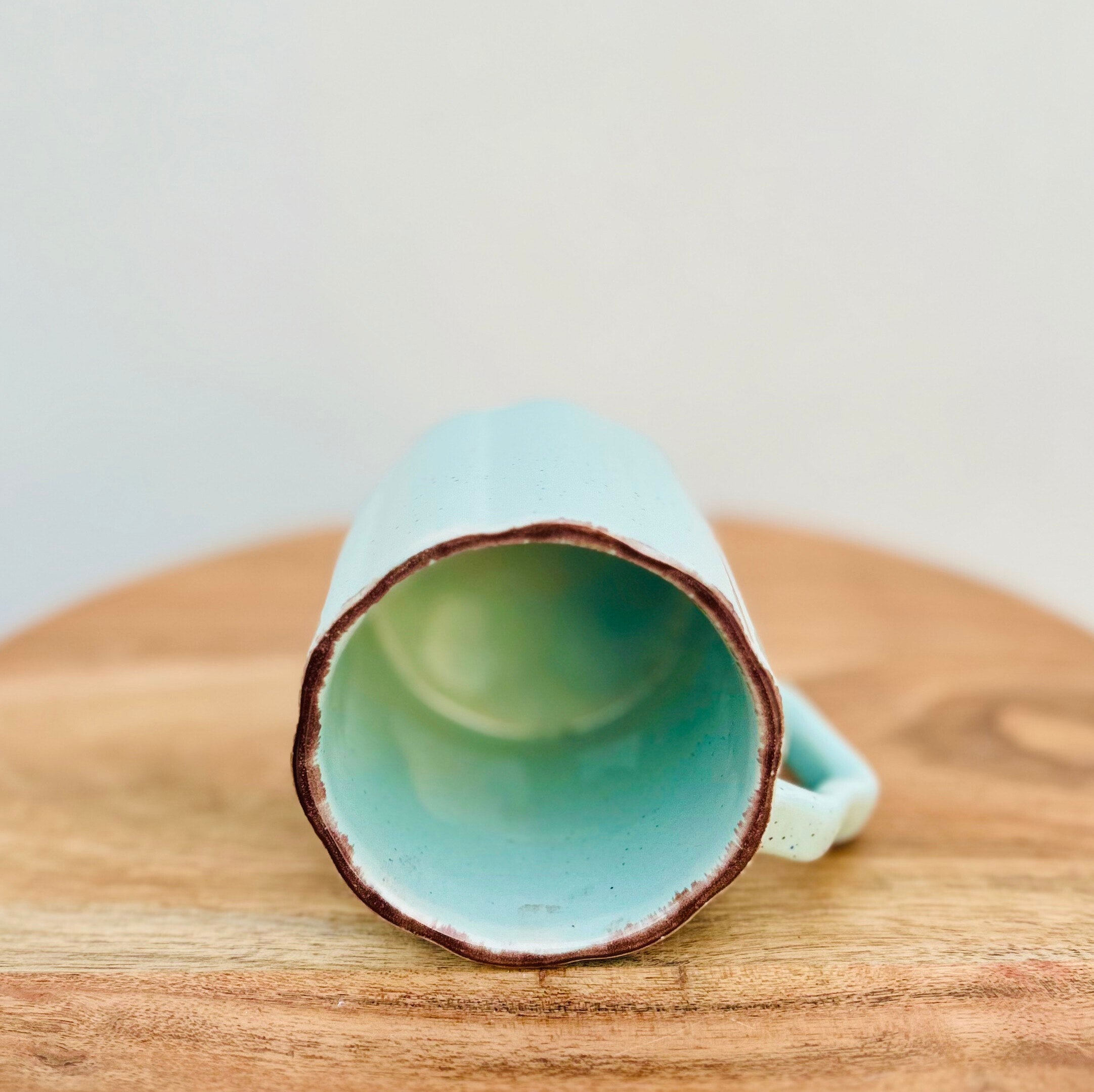 Mint Green Coffee Cup with Designer Handle - Handmade Ceramic Mug