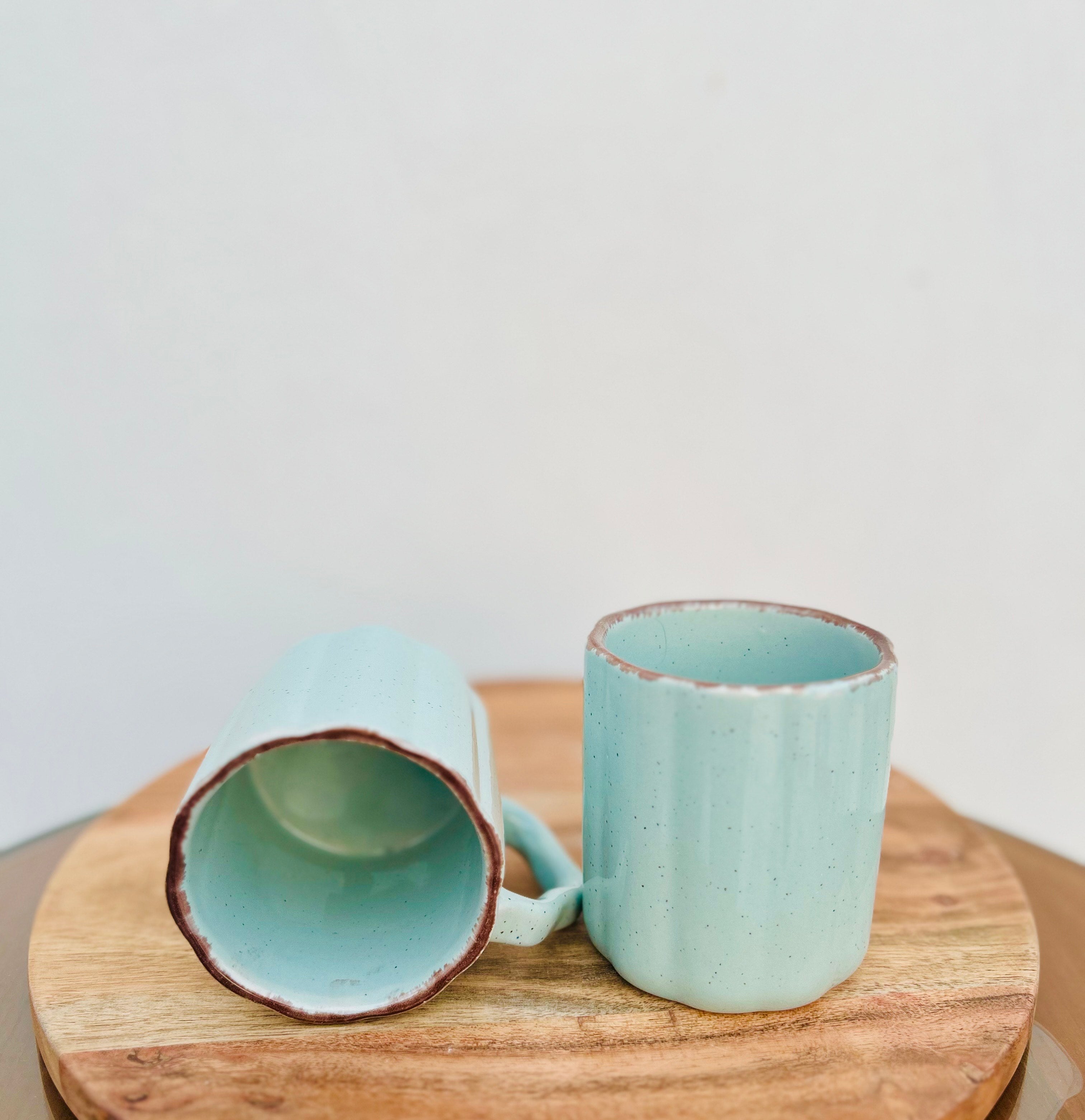 Mint Green Coffee Cup with Designer Handle - Handmade Ceramic Mug