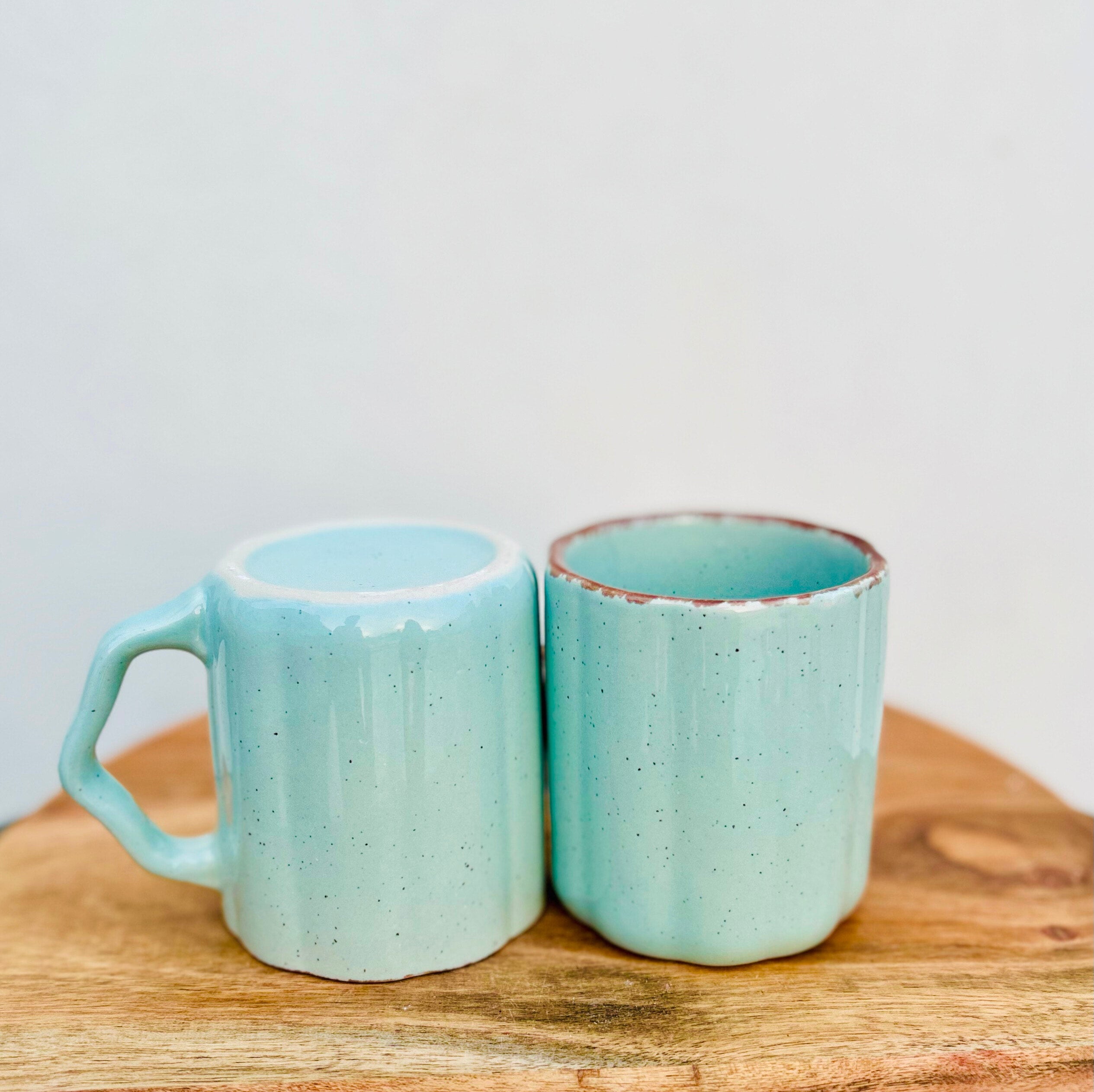 Mint Green Coffee Cup with Designer Handle - Handmade Ceramic Mug