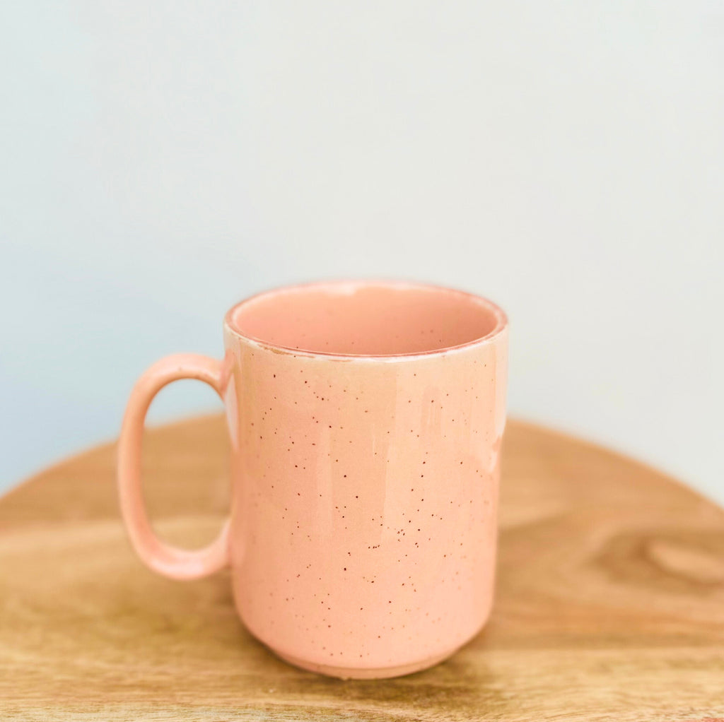 Pink Speckled, Brown Rim - Handmade Ceramic Coffee Mug - 300 ml