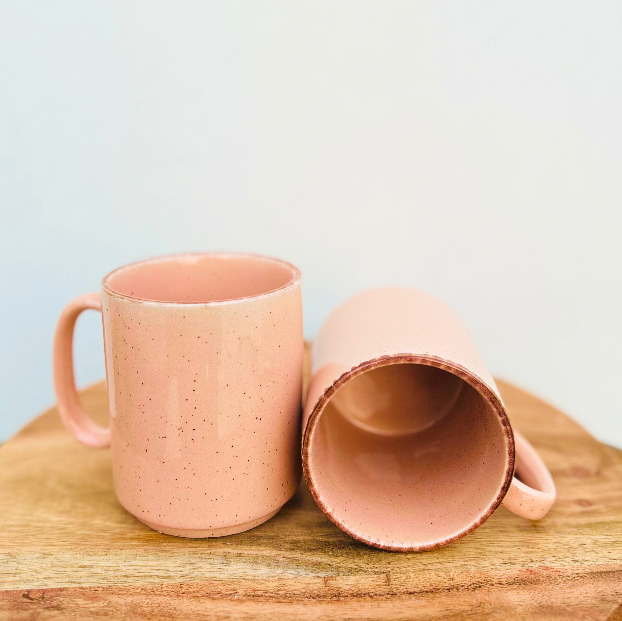 Pink Speckled, Brown Rim - Handmade Ceramic Coffee Mug - 300 ml