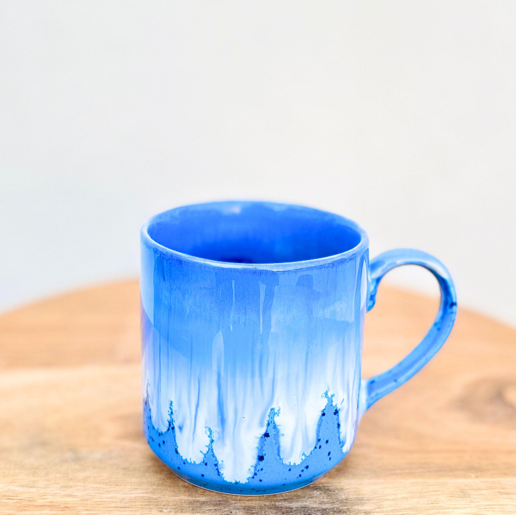 Blue & White Gradient Glaze Glossy Hand Painted - Handmade Ceramic Coffee Mug 260 ml
