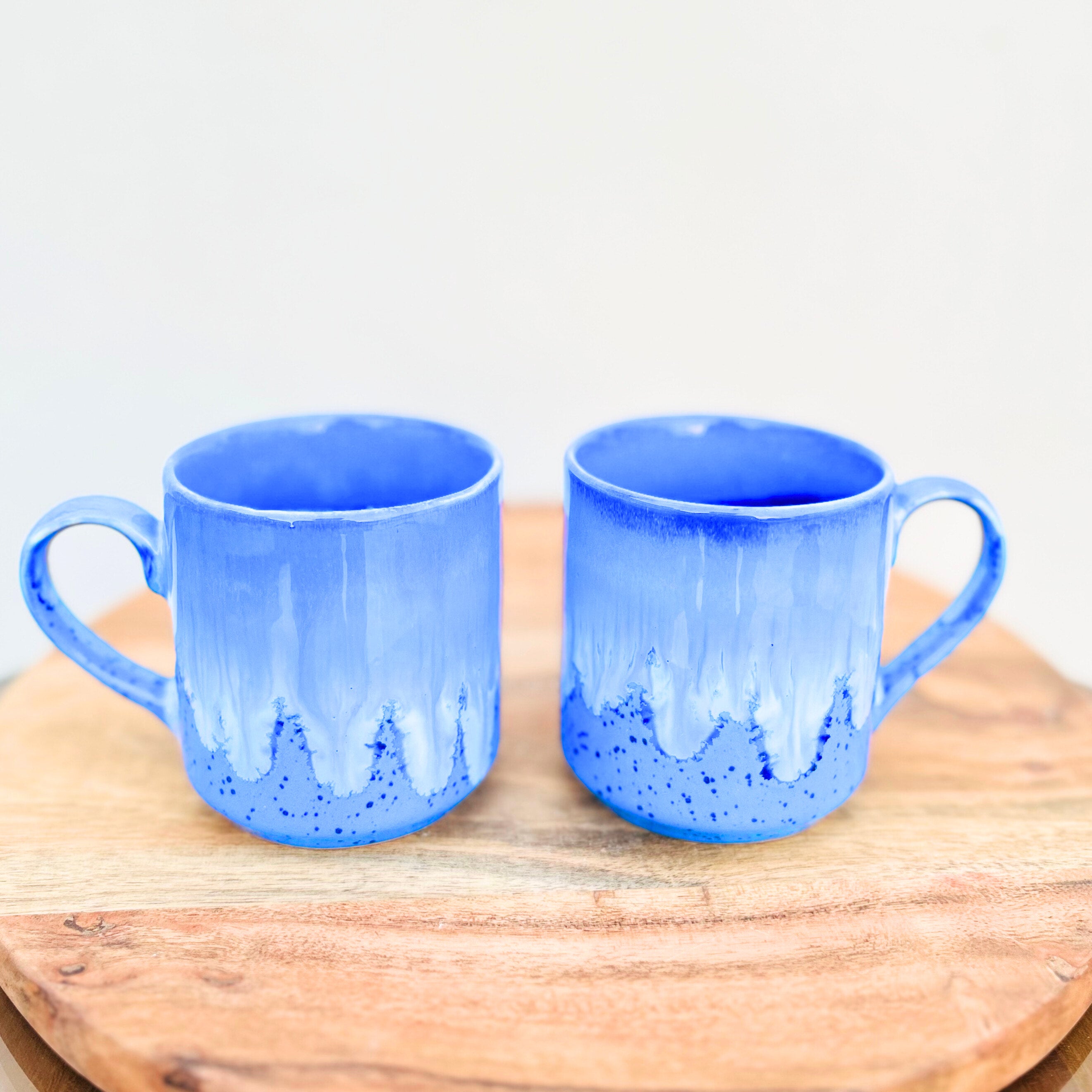 Blue & White Gradient Glaze Glossy Hand Painted - Handmade Ceramic Coffee Mug 260 ml
