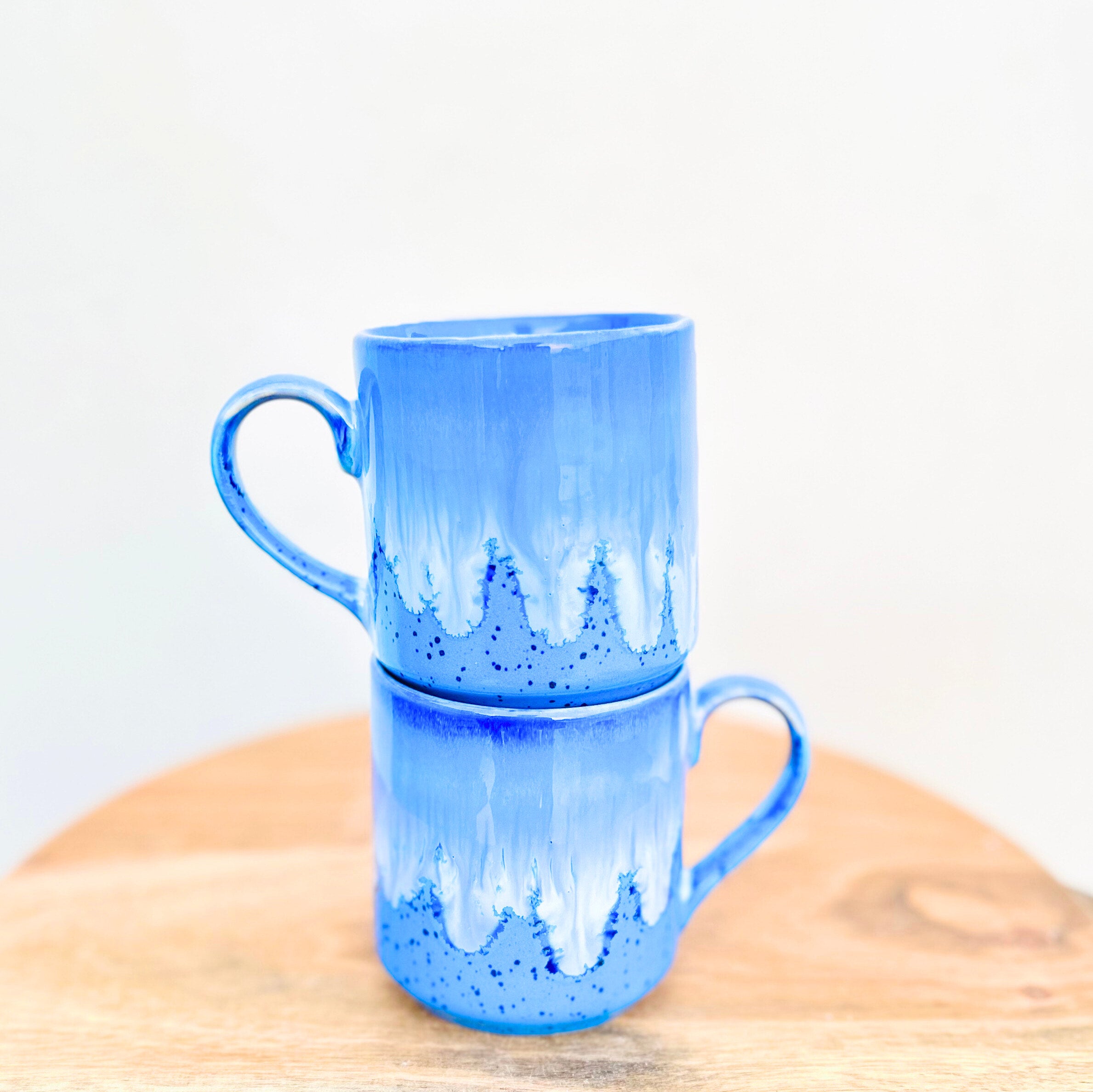 Blue & White Gradient Glaze Glossy Hand Painted - Handmade Ceramic Coffee Mug 260 ml