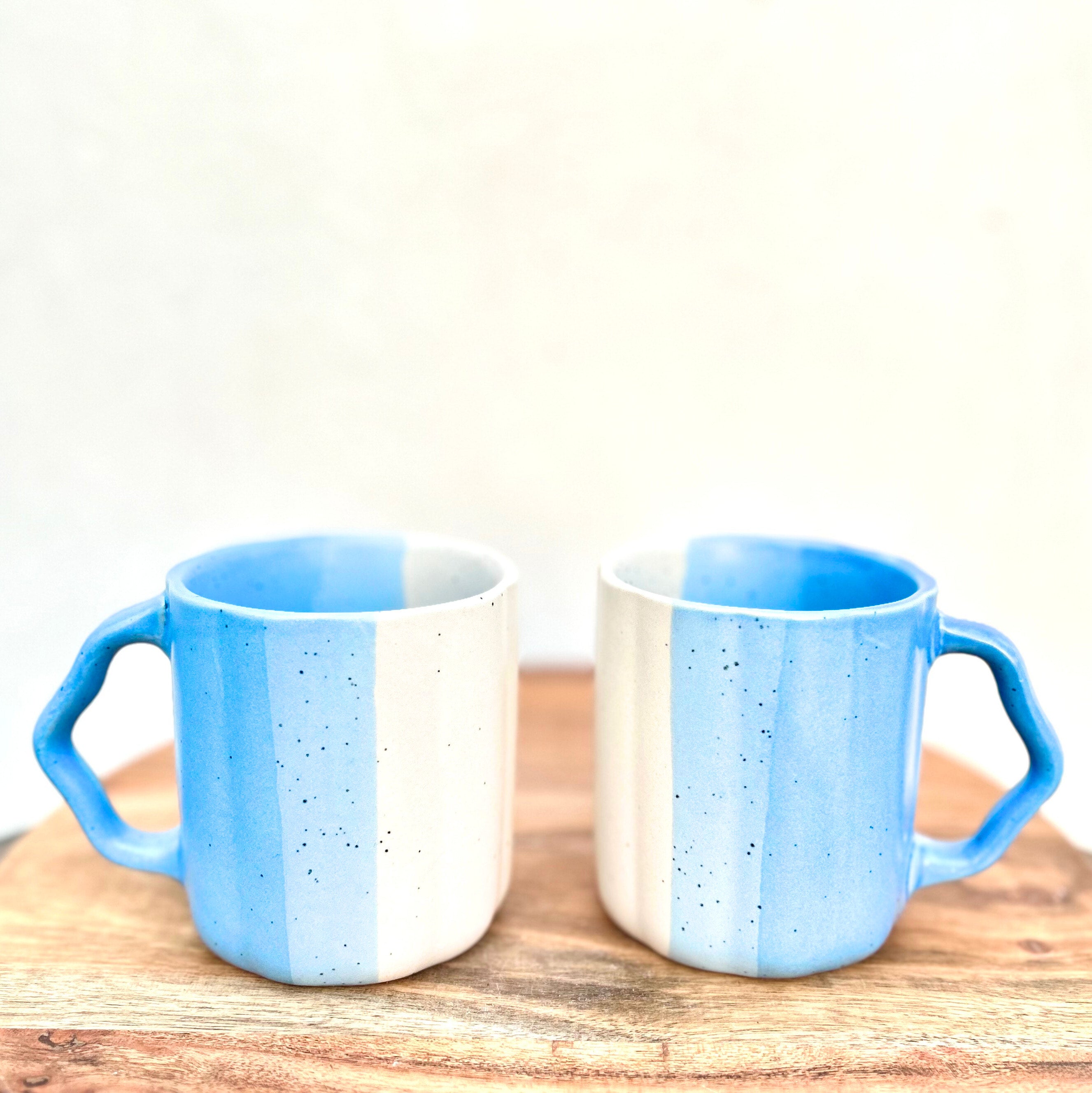 Blue & White Dual-Tone with Textured Handle - Handmade Ceramic Coffee Mug 250 ml