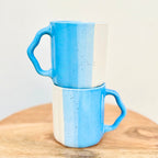Blue & White Dual-Tone with Textured Handle - Handmade Ceramic Coffee Mug 250 ml