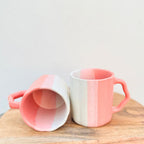 Pink & White Dual-Tone Coffee Cup with Designer Handle - Handmade Ceramic Mug 250 ml