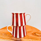 Cream with Maroon Stripes Glossy Hand Painted - Handmade Ceramic Coffee/Tea Mug 200 ml