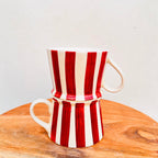 Cream with Maroon Stripes Glossy Hand Painted - Handmade Ceramic Coffee/Tea Mug 200 ml