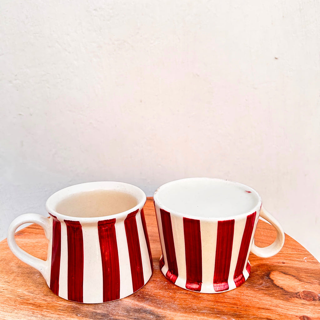 Cream with Maroon Stripes Glossy Hand Painted - Handmade Ceramic Coffee/Tea Mug 200 ml