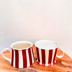 Cream with Maroon Stripes Glossy Hand Painted - Handmade Ceramic Coffee/Tea Mug 200 ml