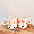 Cream with Yellow Handpainted Flower Design - Handmade Floral Ceramic Coffee Mug 315 ml