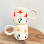 Cream with Yellow Handpainted Flower Design - Handmade Floral Ceramic Coffee Mug 315 ml