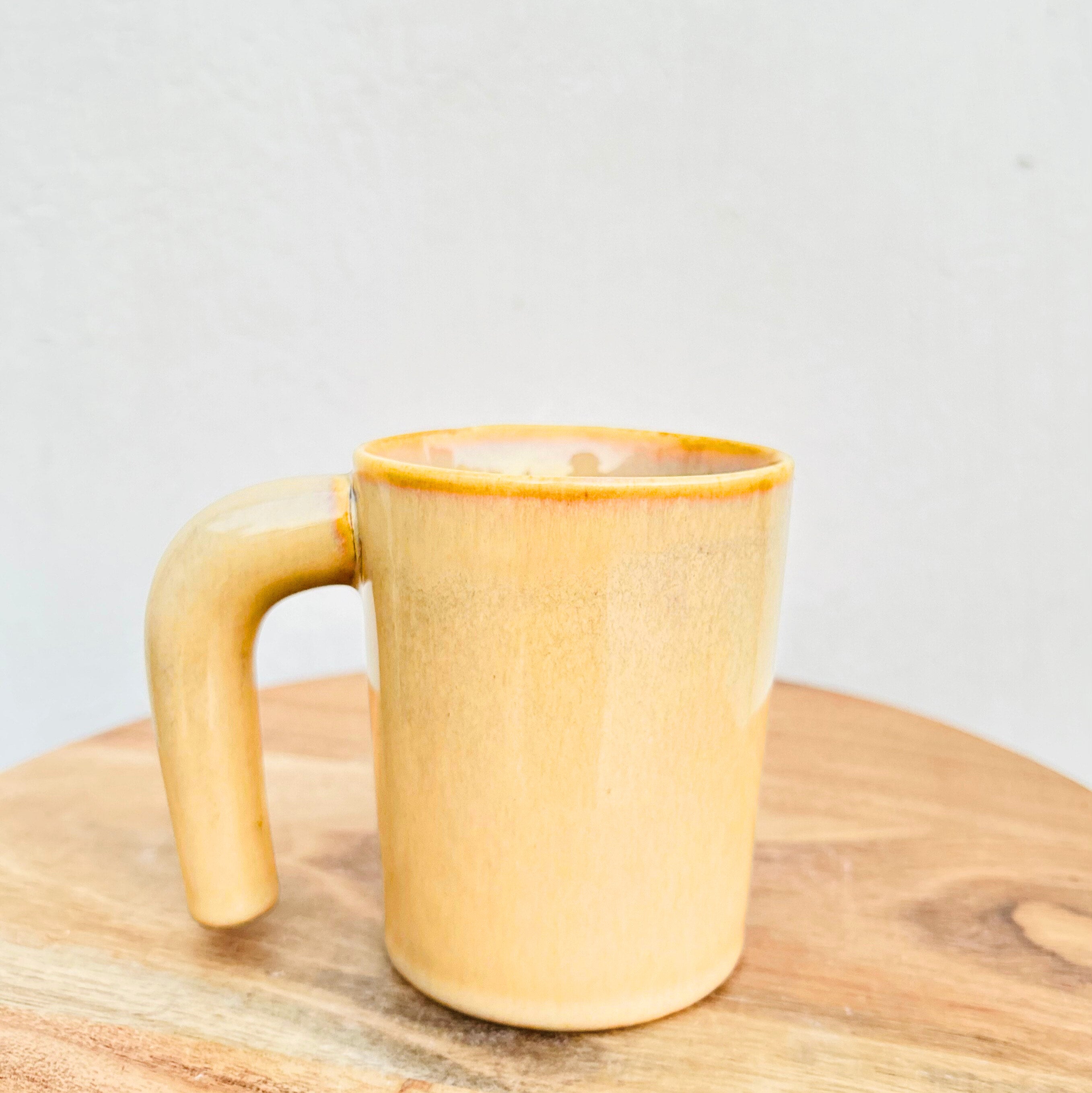 Beige Long Handle Coffee Cup - Handmade Ceramic Mug 320 ml