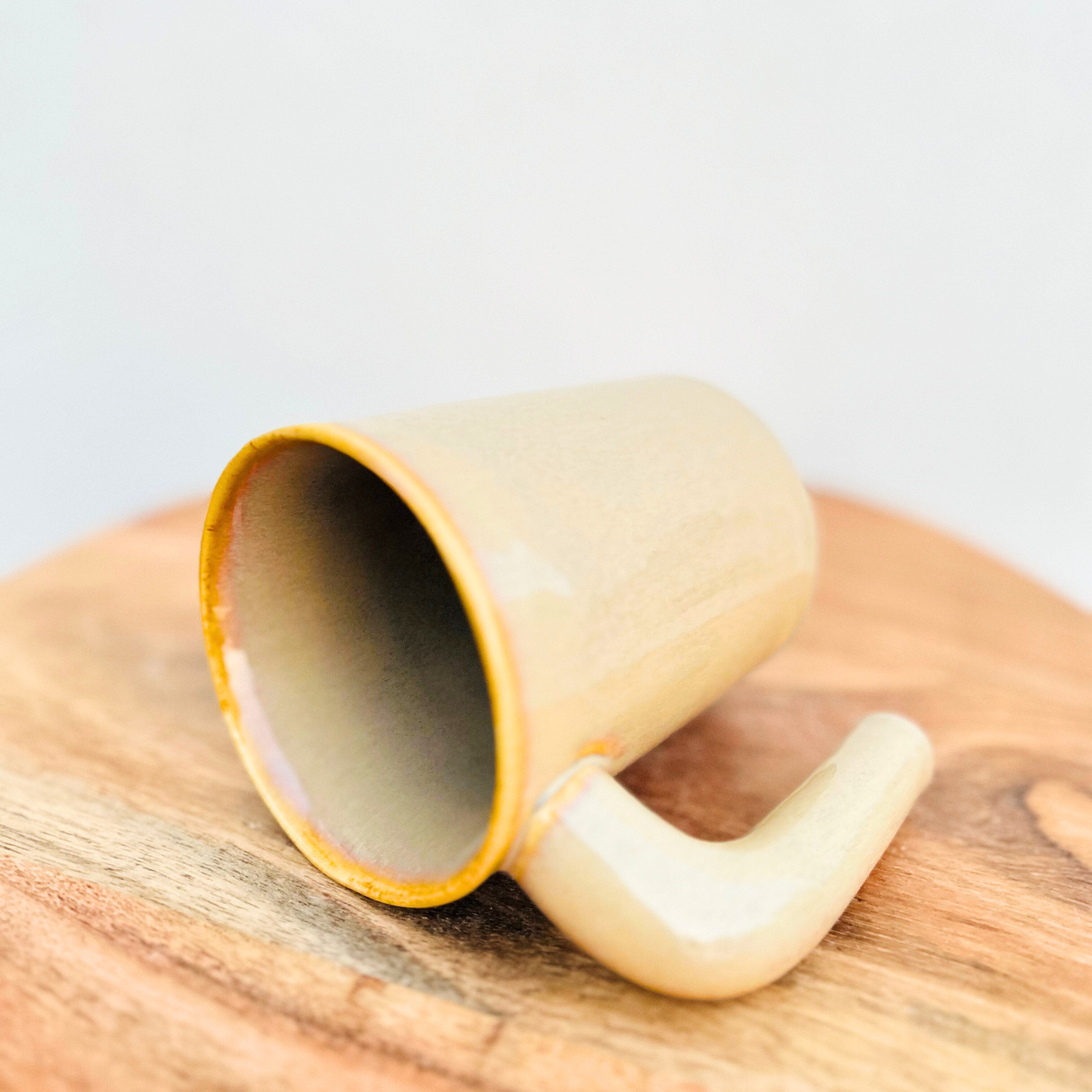 Beige Long Handle Coffee Cup - Handmade Ceramic Mug 320 ml