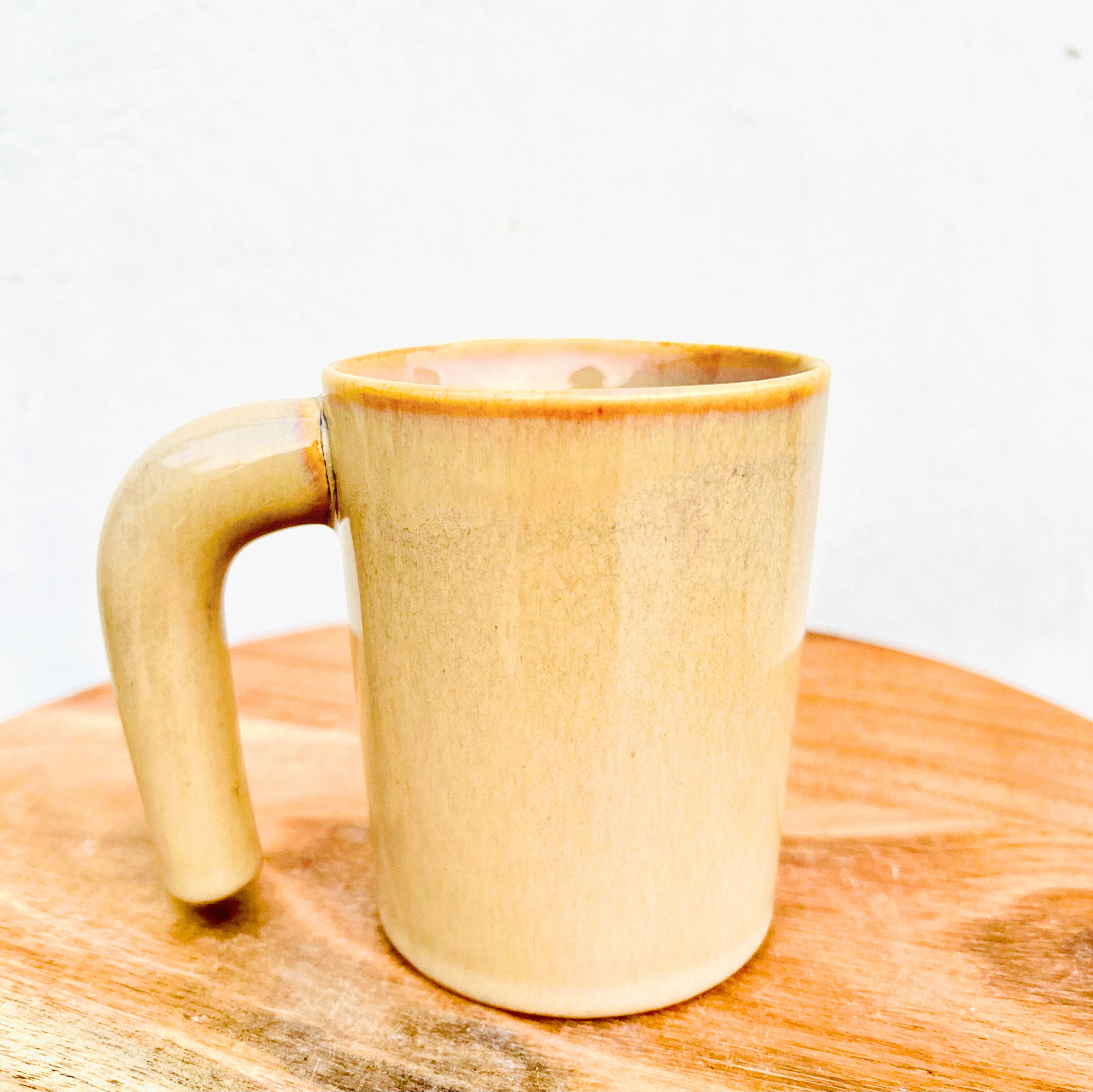 Beige Long Handle Coffee Cup - Handmade Ceramic Mug 320 ml
