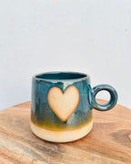 Green & Beige Heart Design - Handmade Ceramic Coffee Mug 300 ml