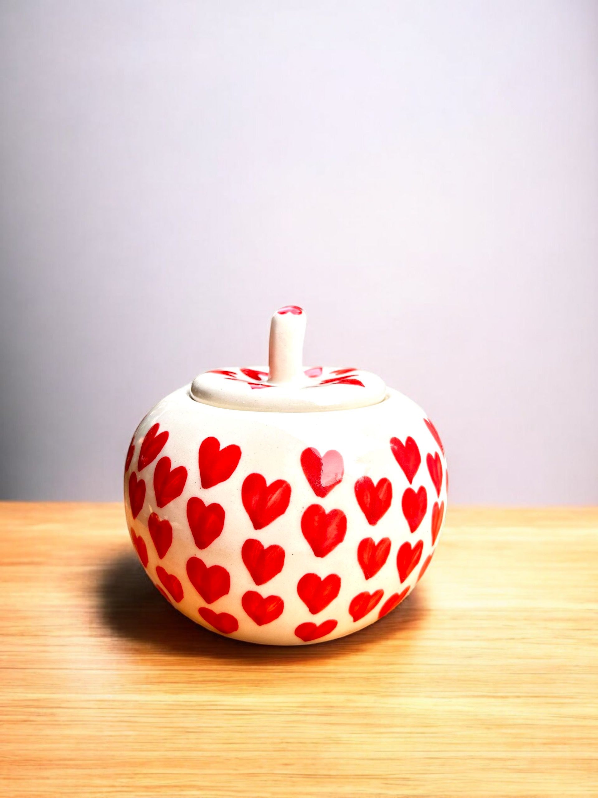 Heart Motif Ceramic Jar – Hand-Painted Candy & Cookie Jar