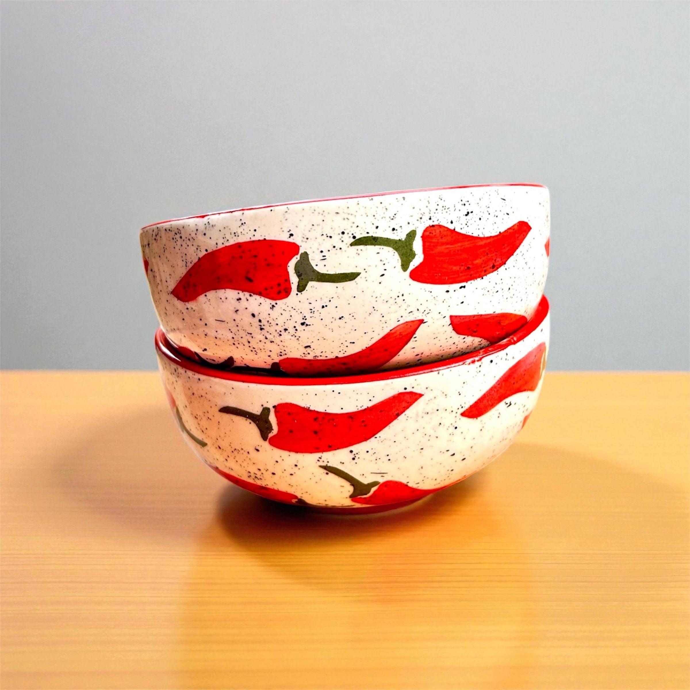 Spice Pop Collection – Hand-Painted Chili Pattern Ceramic Bowls (1Pc.)