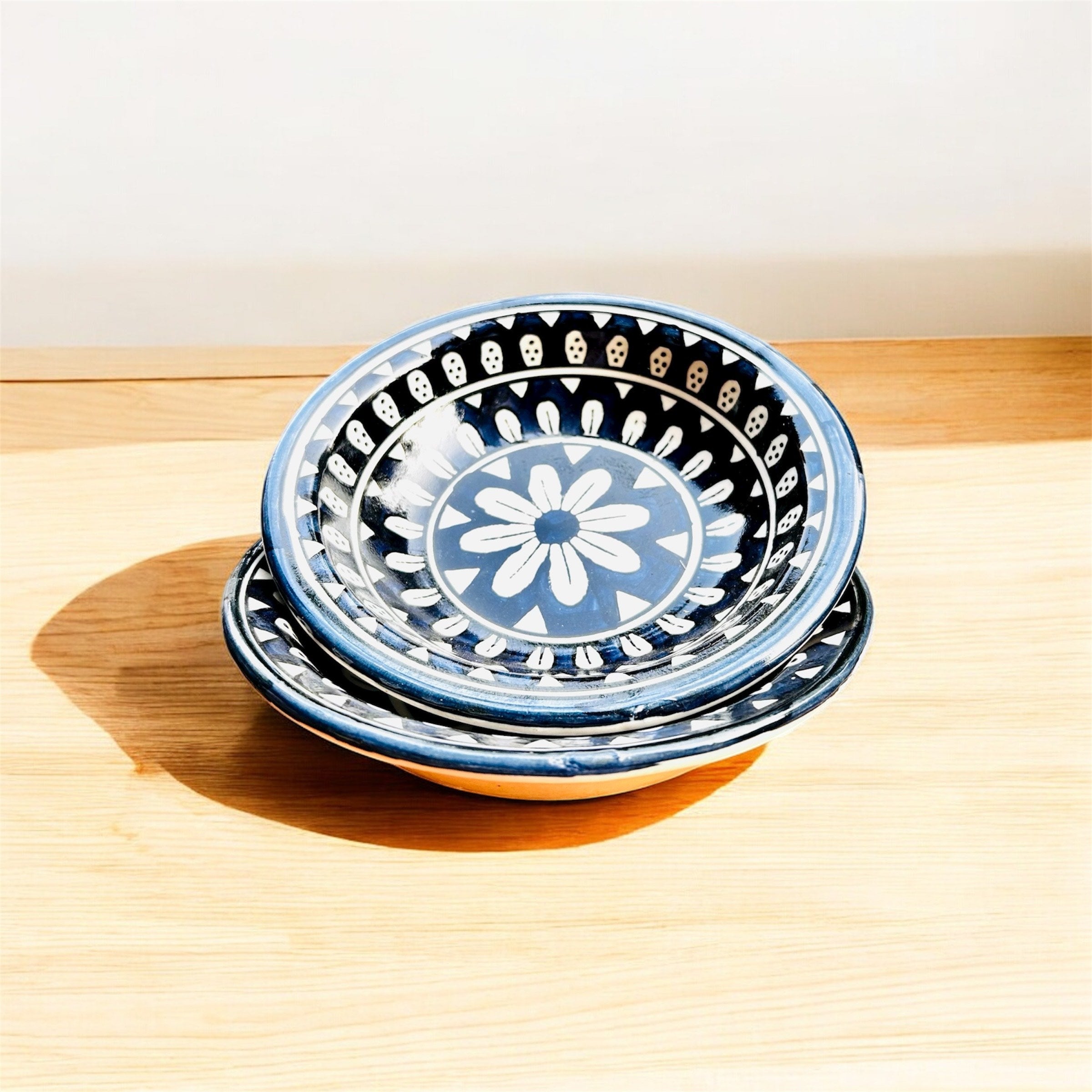 Teal Blue & White Floral Ceramic Pasta Plate (1 Pc.)