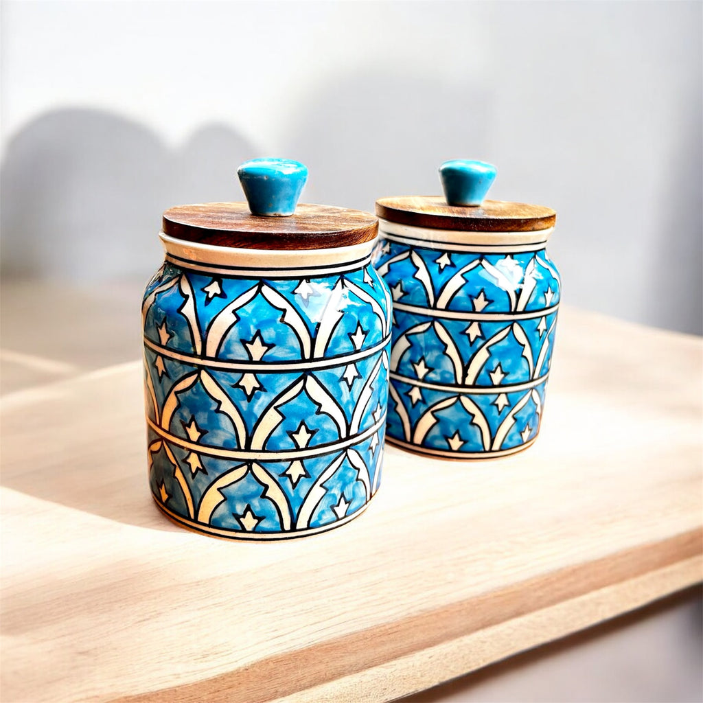 Moroccan Ceramic Jars with Wooden Lids (1 Pc.)