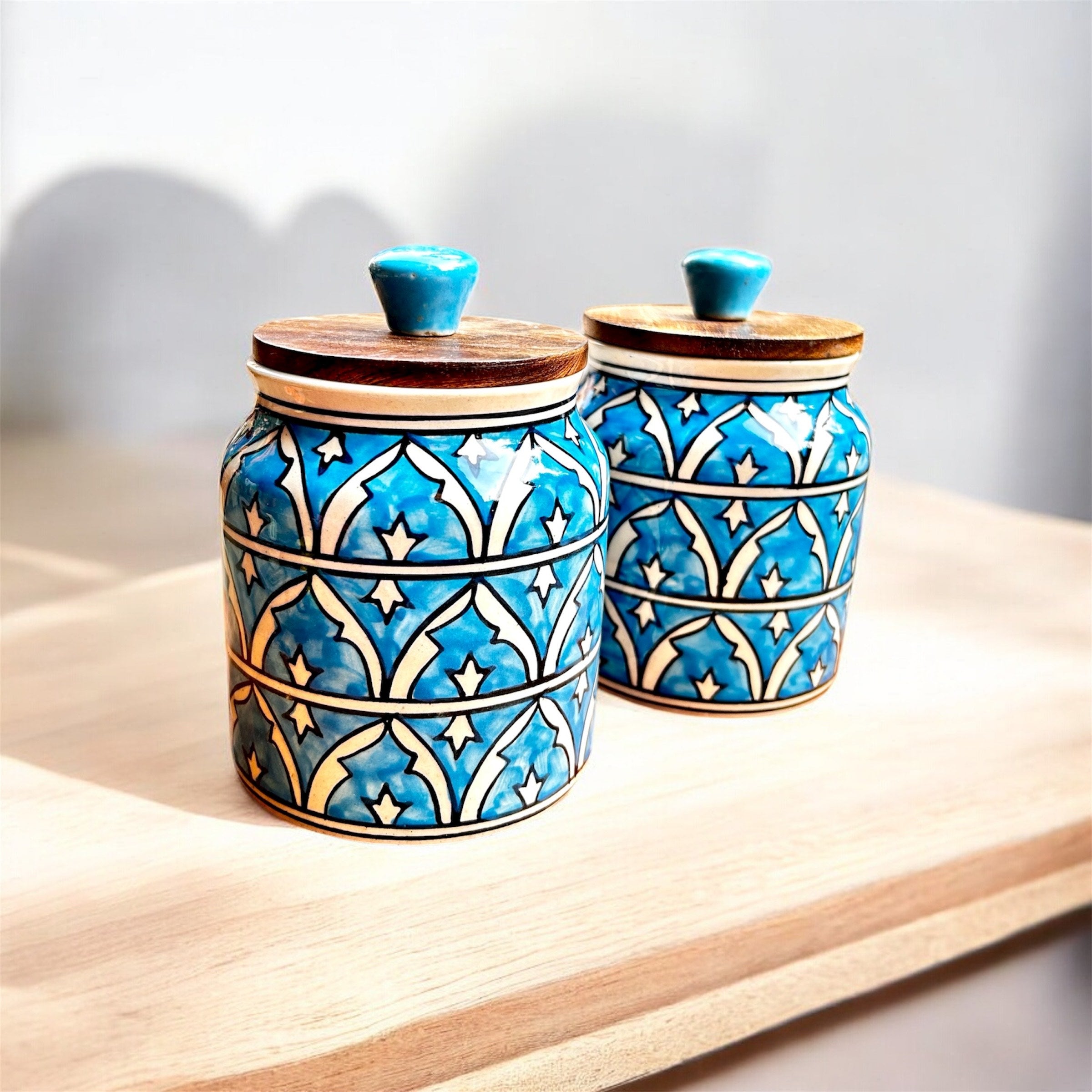 Moroccan Ceramic Jars with Wooden Lids (1 Pc.)