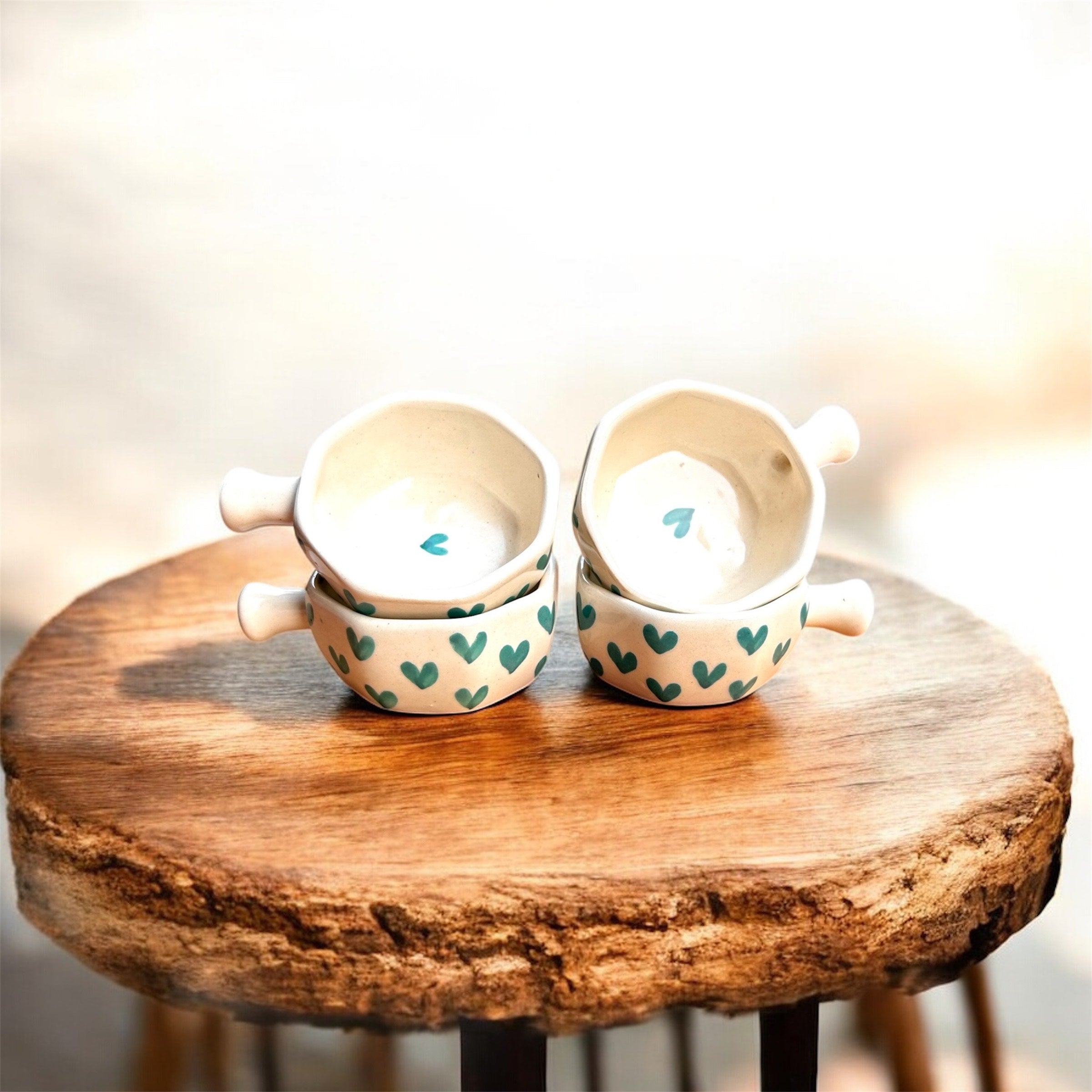 Mint Heart - Diamond shaped Ceramic Chutney & Dip Bowl 💚 (Set of 2)